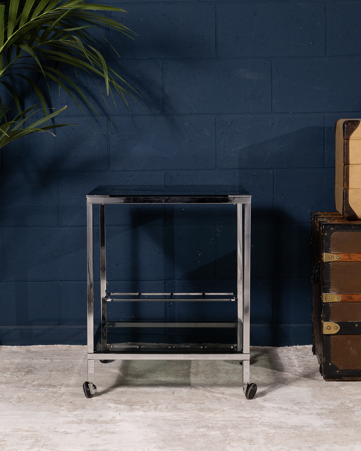 1980s Chrome and Smoked modern Glass Bar Cart