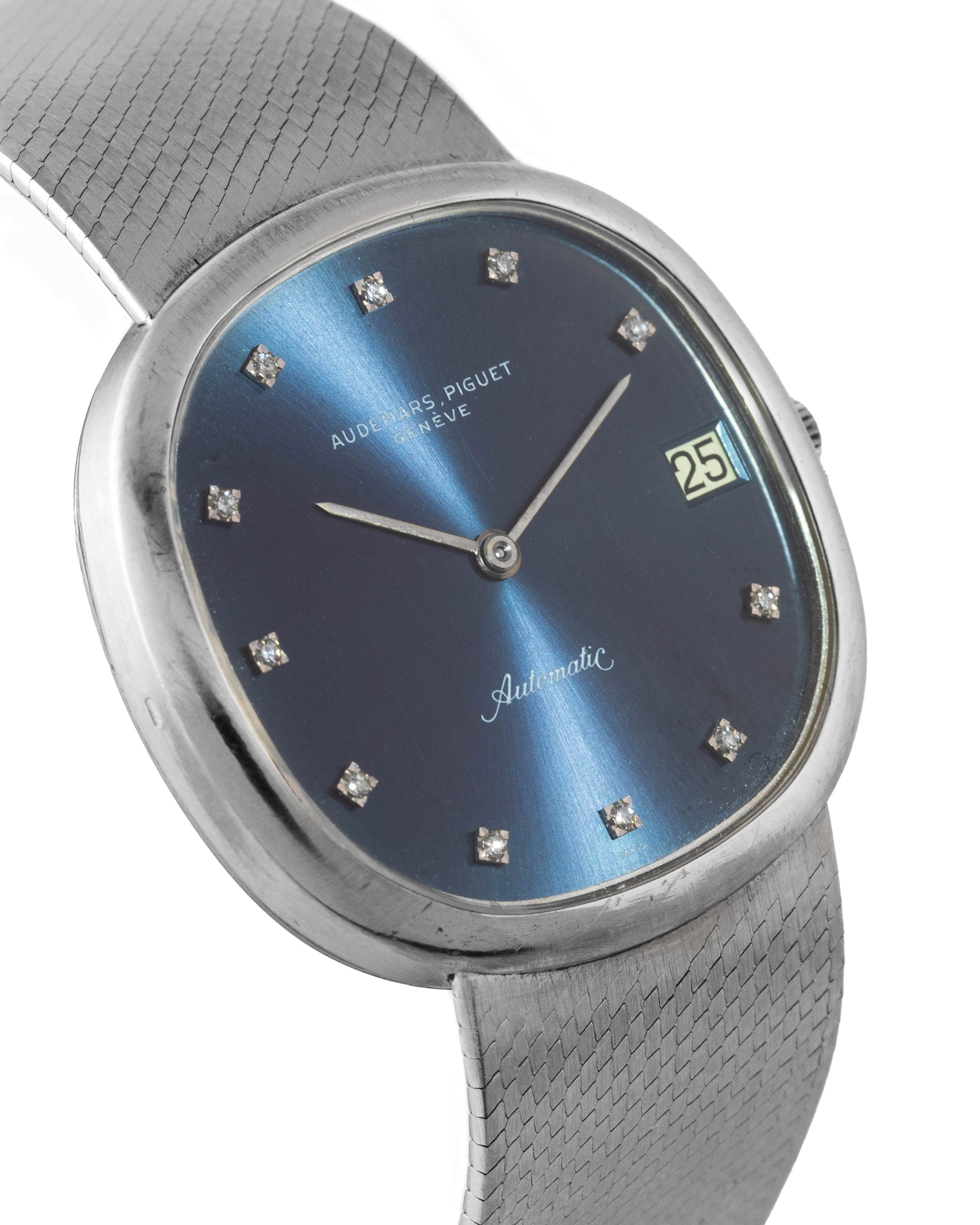 Audemars Piguet Ref. 5379 Elisse in white gold and blue dial, with original AP bracelet and diamonds indexes