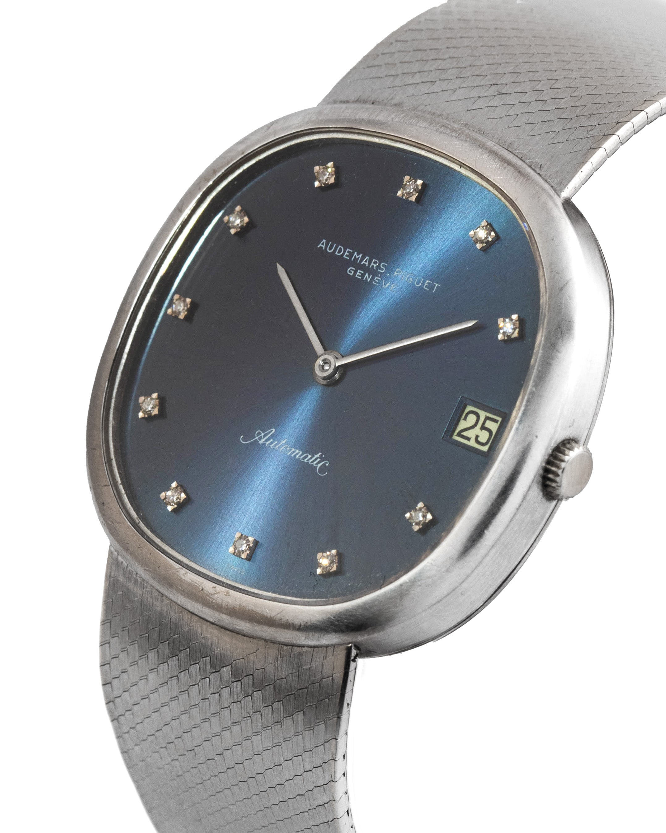 Audemars Piguet Ref. 5379 Elisse in white gold and blue dial, with original AP bracelet and diamonds indexes