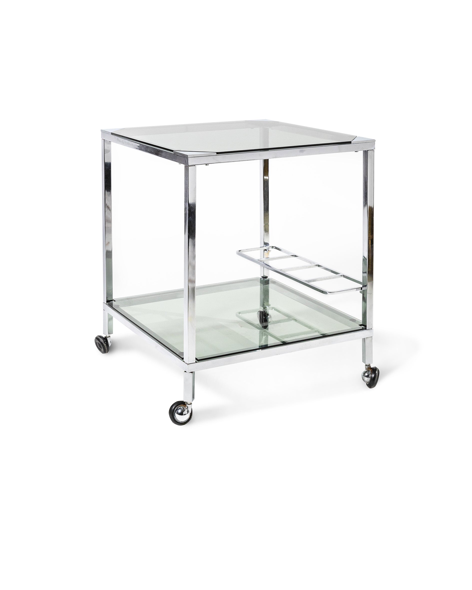 1980s Chrome and Smoked modern Glass Bar Cart