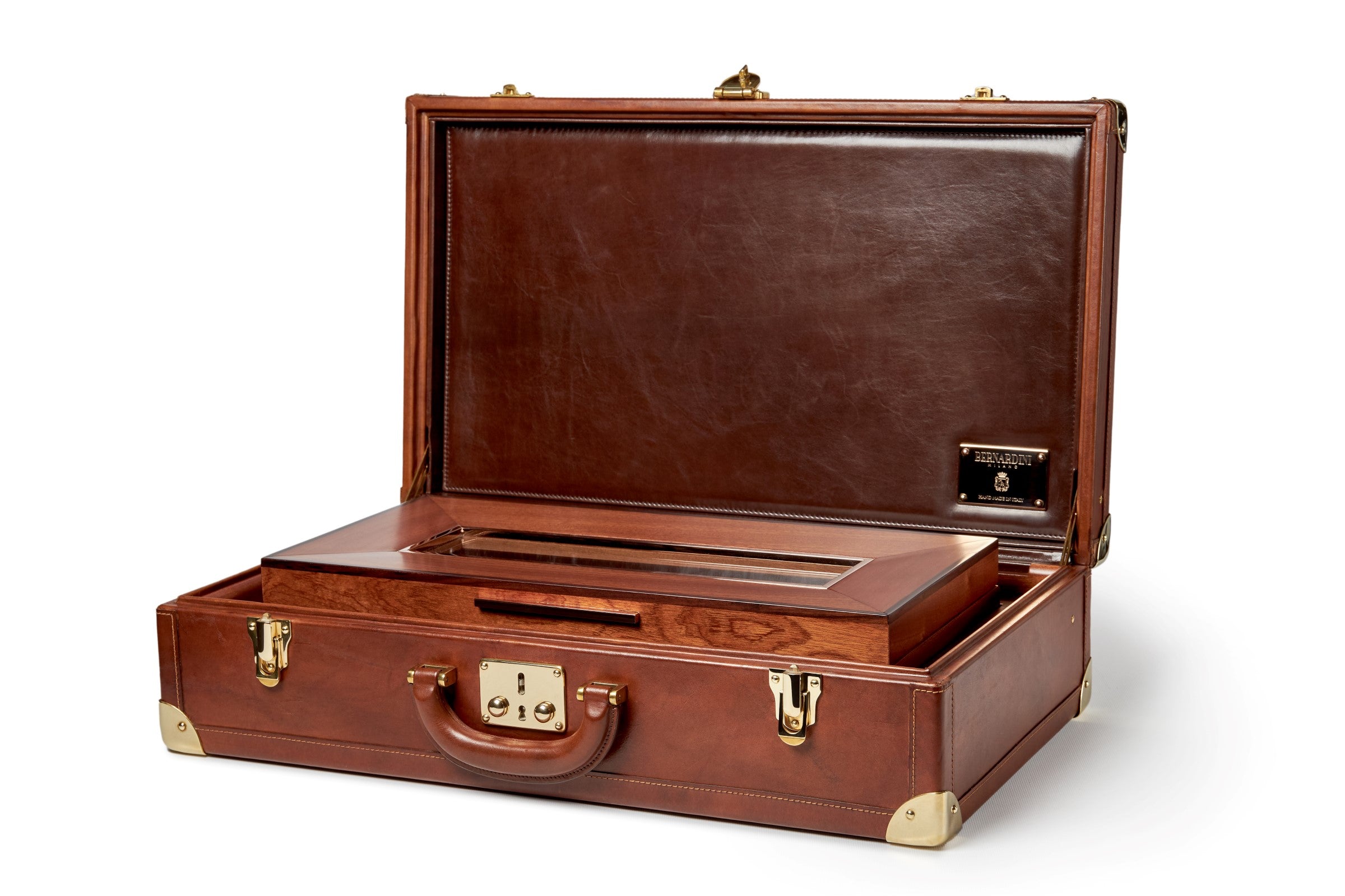 Bernardini Humidor Briefcase - Brown leather and Mahogany - N° 01/30