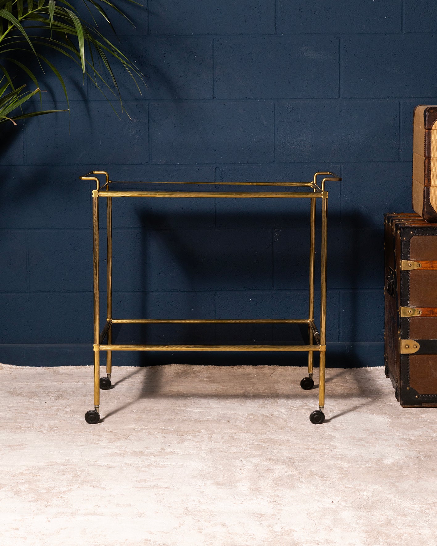 Brass Bar Trolley with Mirrored Shelves