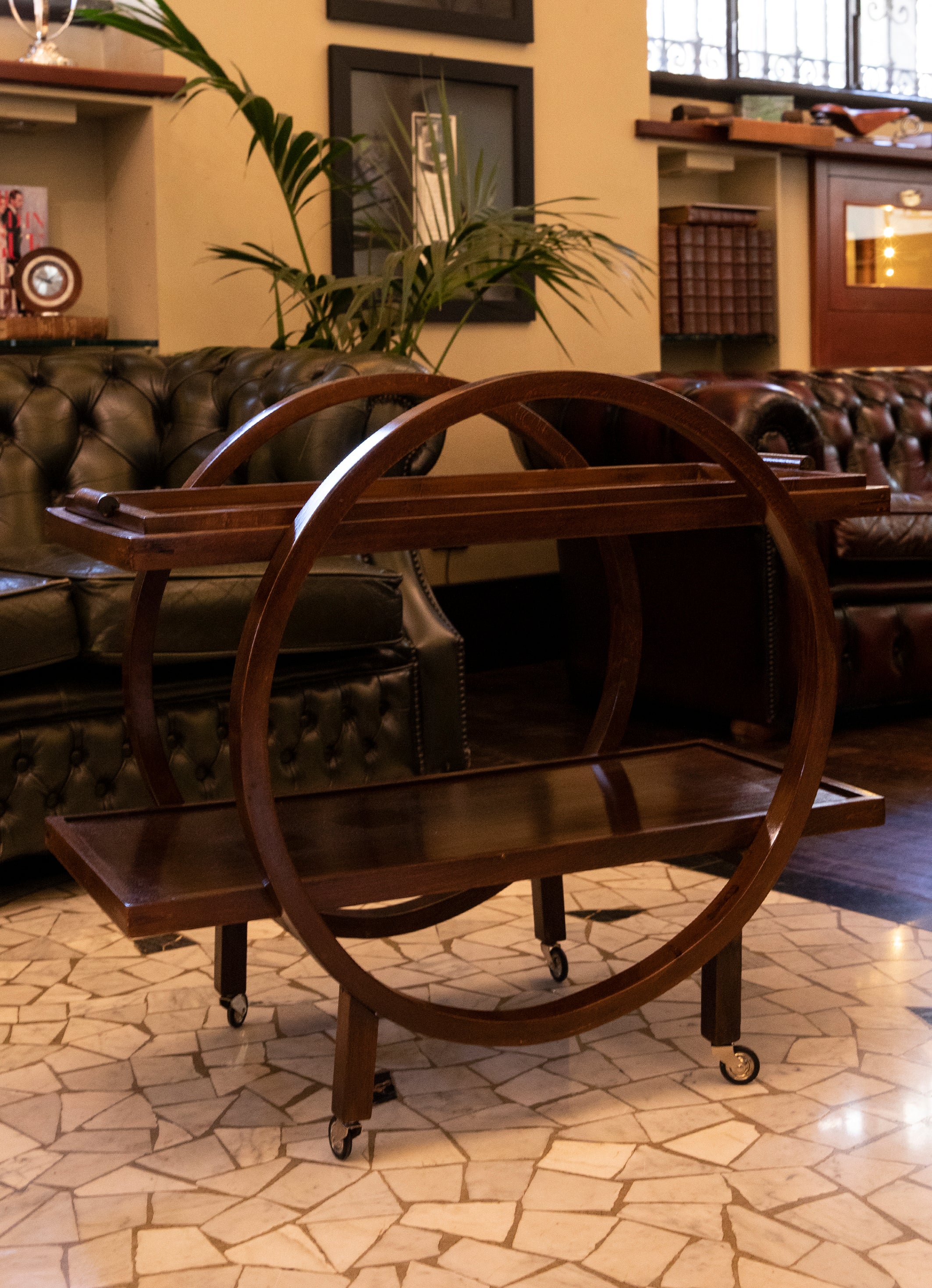 1940s Curved in dark beech Bar trolley