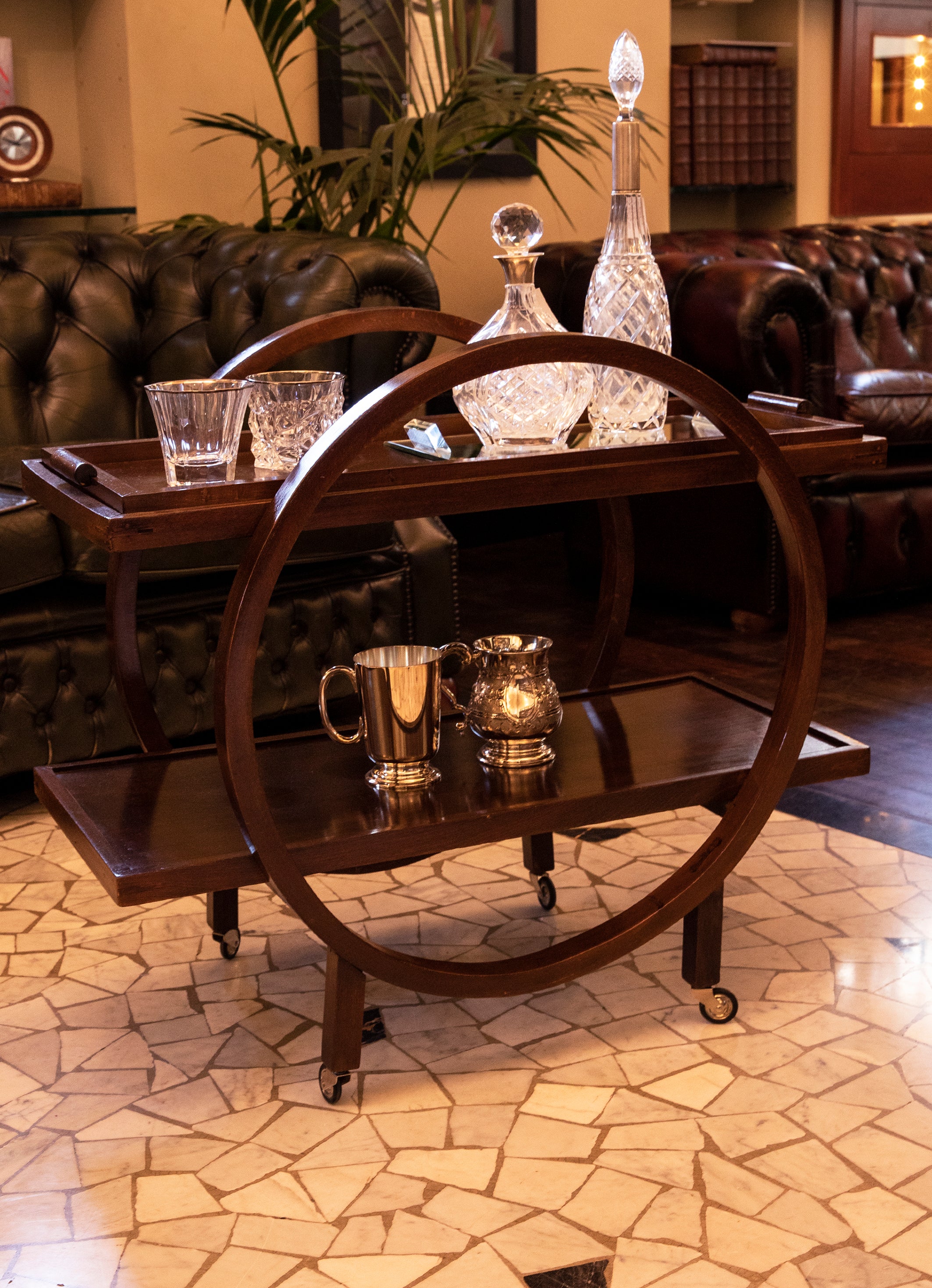 1940s Curved in dark beech Bar trolley