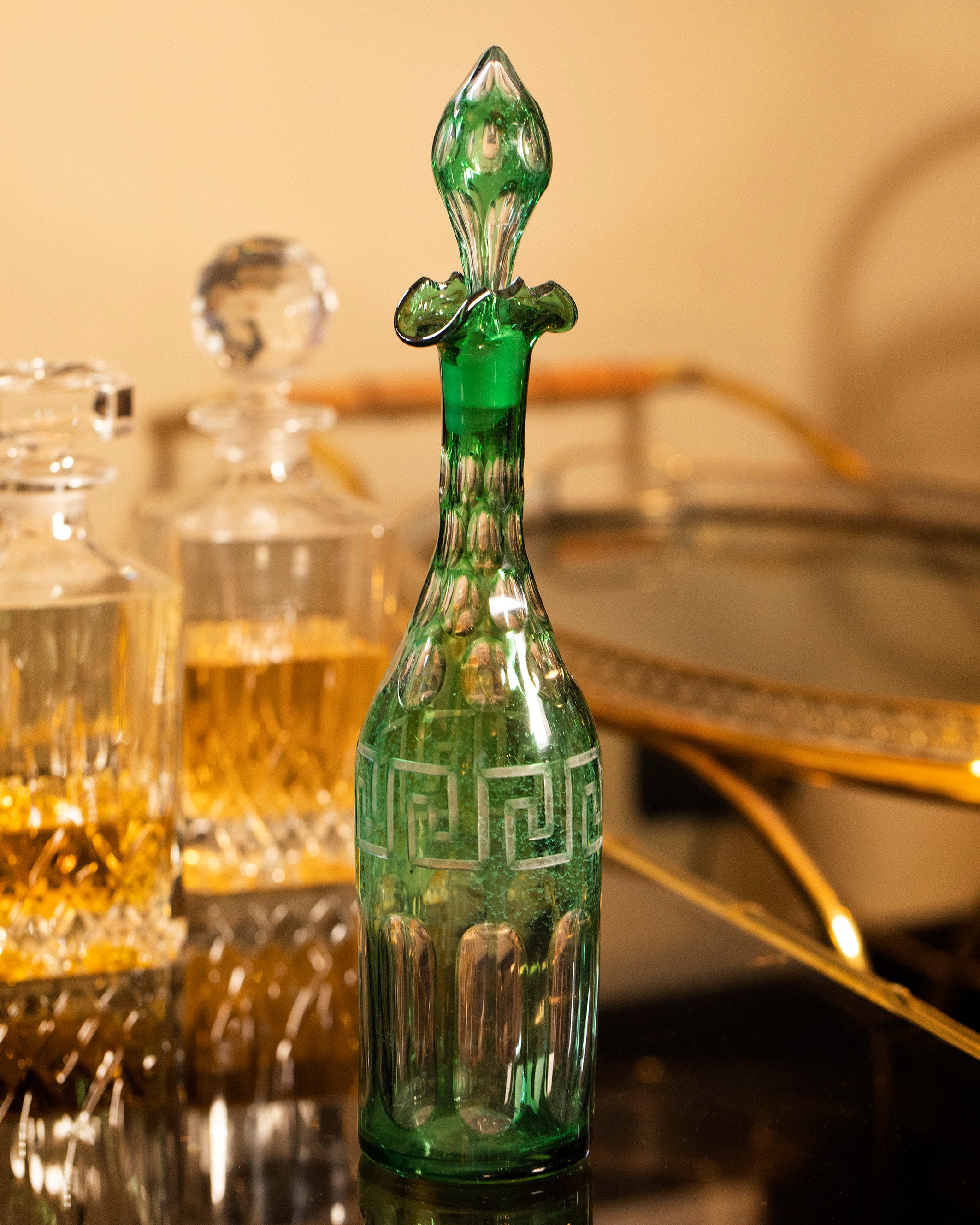 Colorful Victorian Crystal Liquor Decanter Bottle set