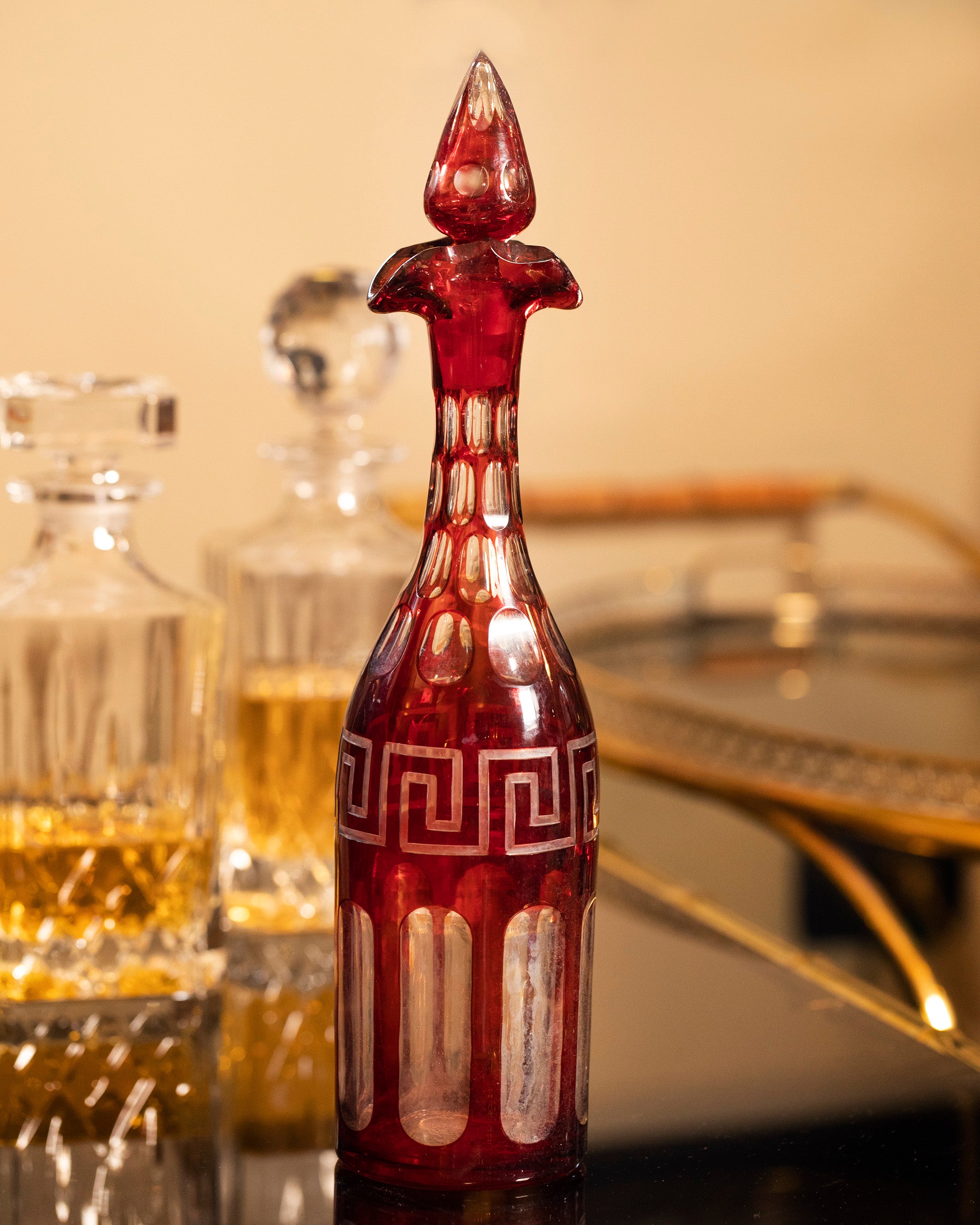 Colorful Victorian Crystal Liquor Decanter Bottle set