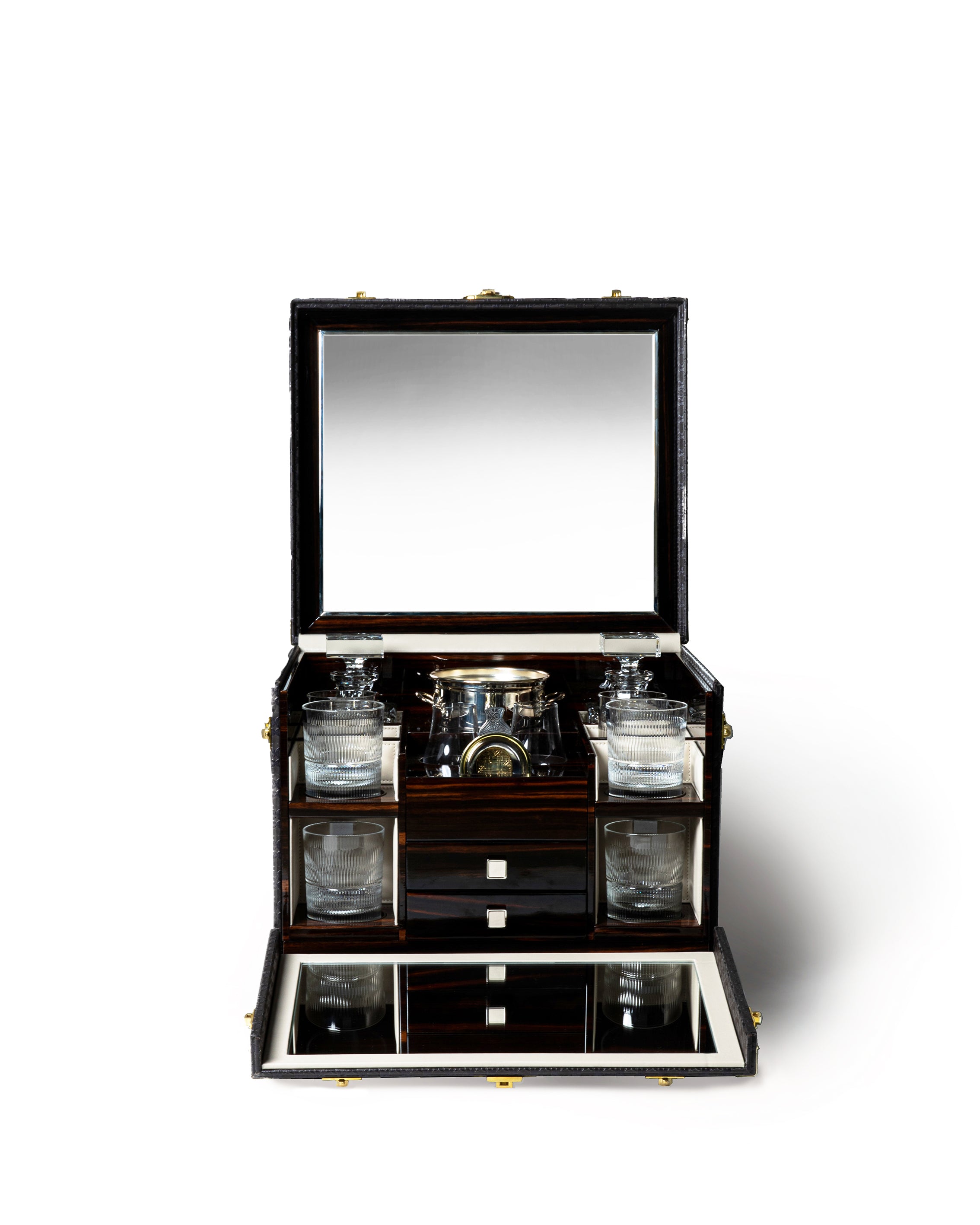 Bernardini Milano Bar trunk - ice leather and lacquered ebony wood 