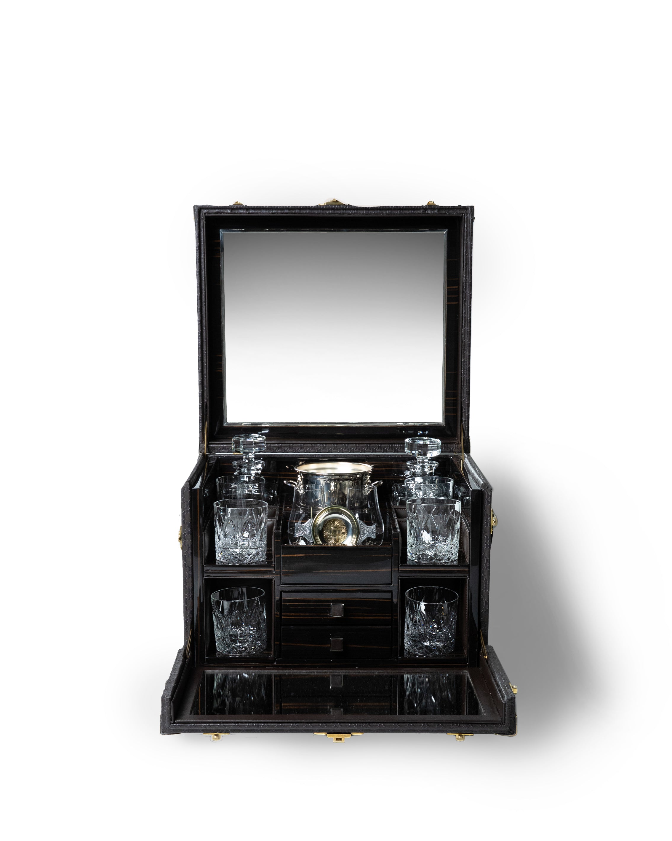 Bernardini Milano Bar trunk - dark brown leather and lacquered ebony wood