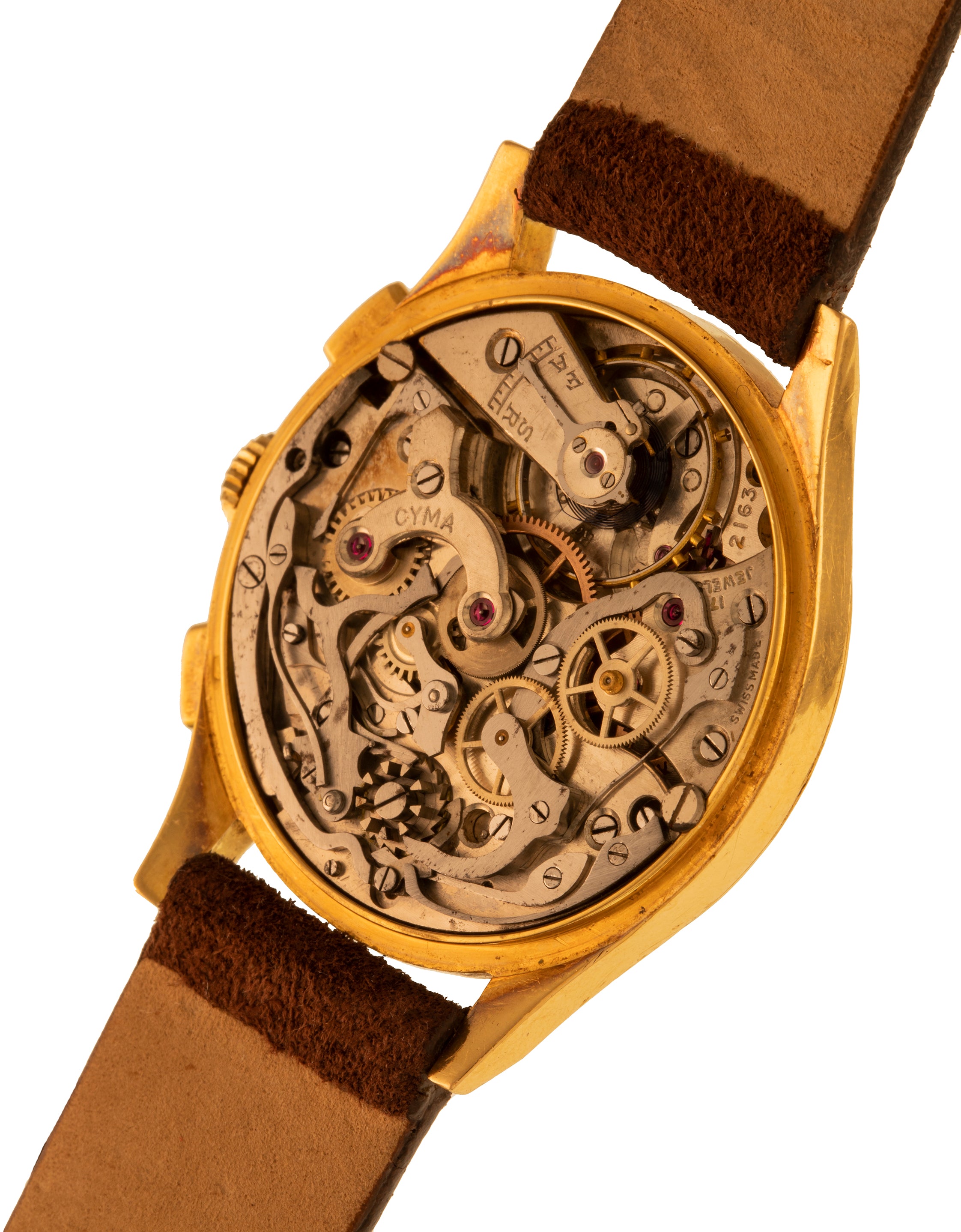 Cyma Chronograph black dial and gold case movement