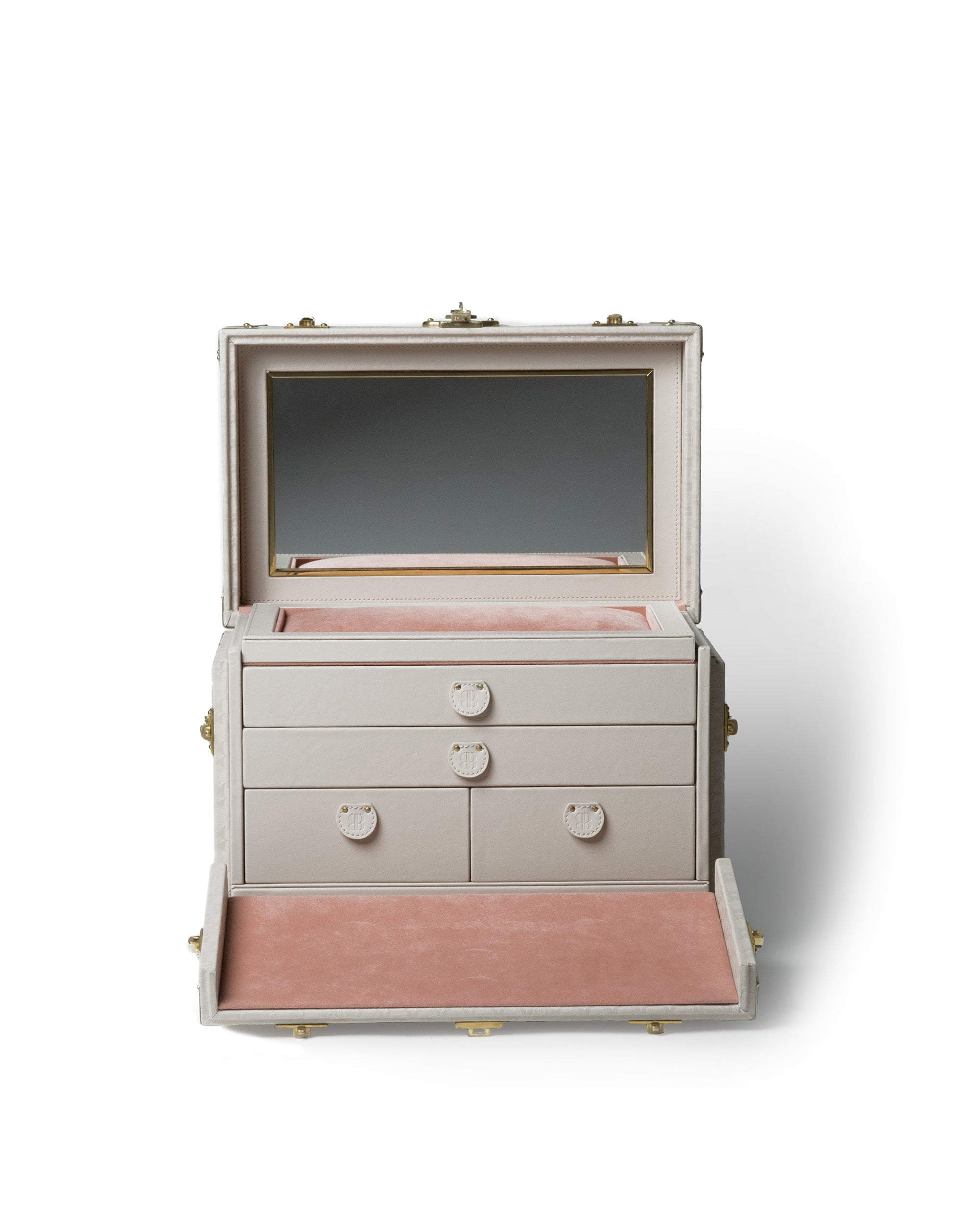 Jewelry Holder Bernardini Milano made of pink leather and alcantara - with different trays