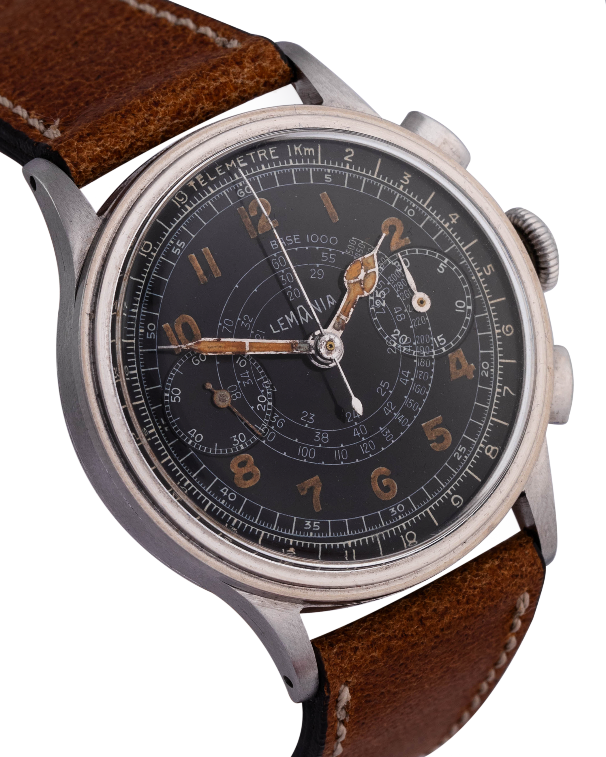 Lemania Oversize Chronograph "Big Arabic Numerals" stainless steel and black dial