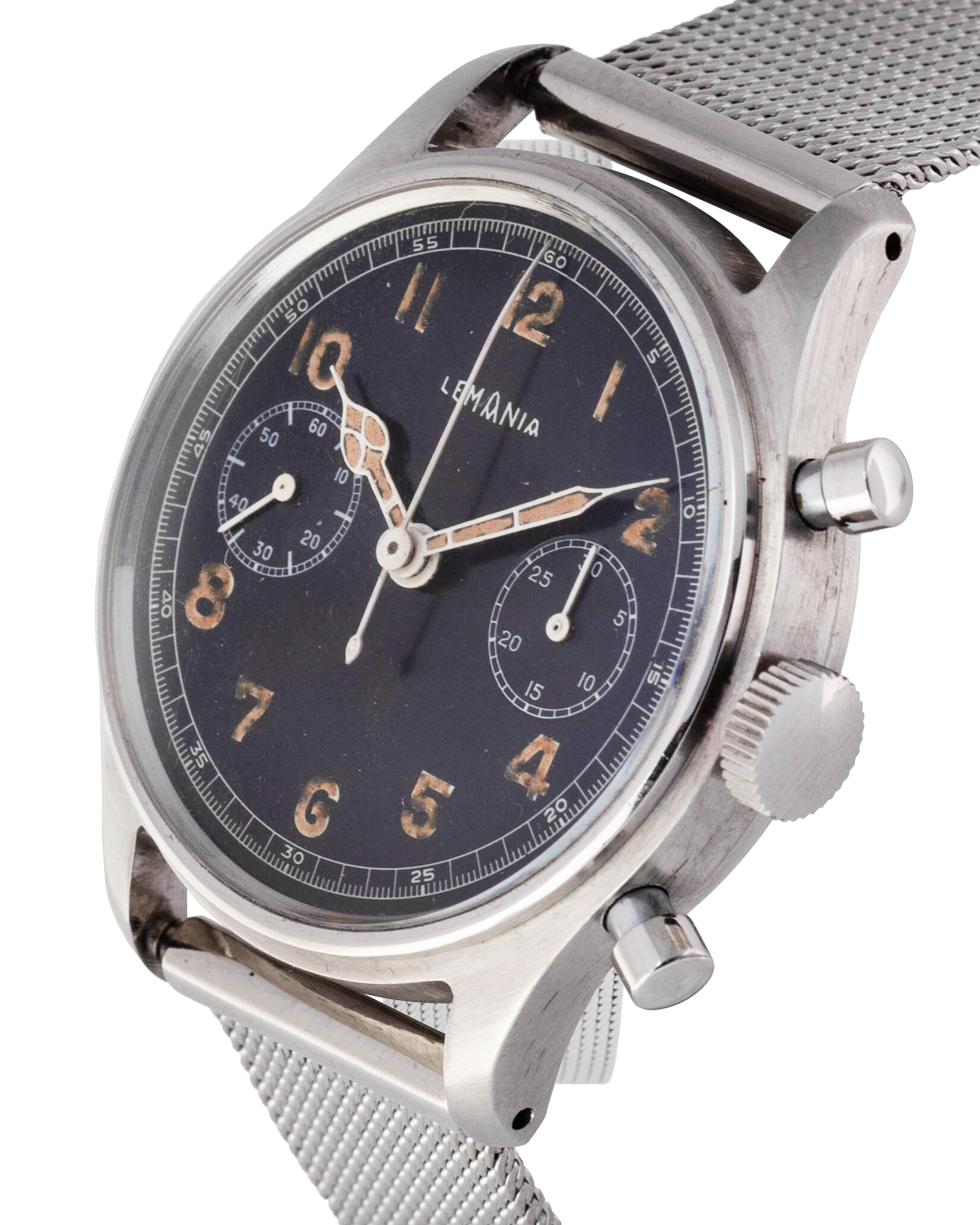 Lemania Chronograph "Big Arabic Numerals" stainless steel and black dial