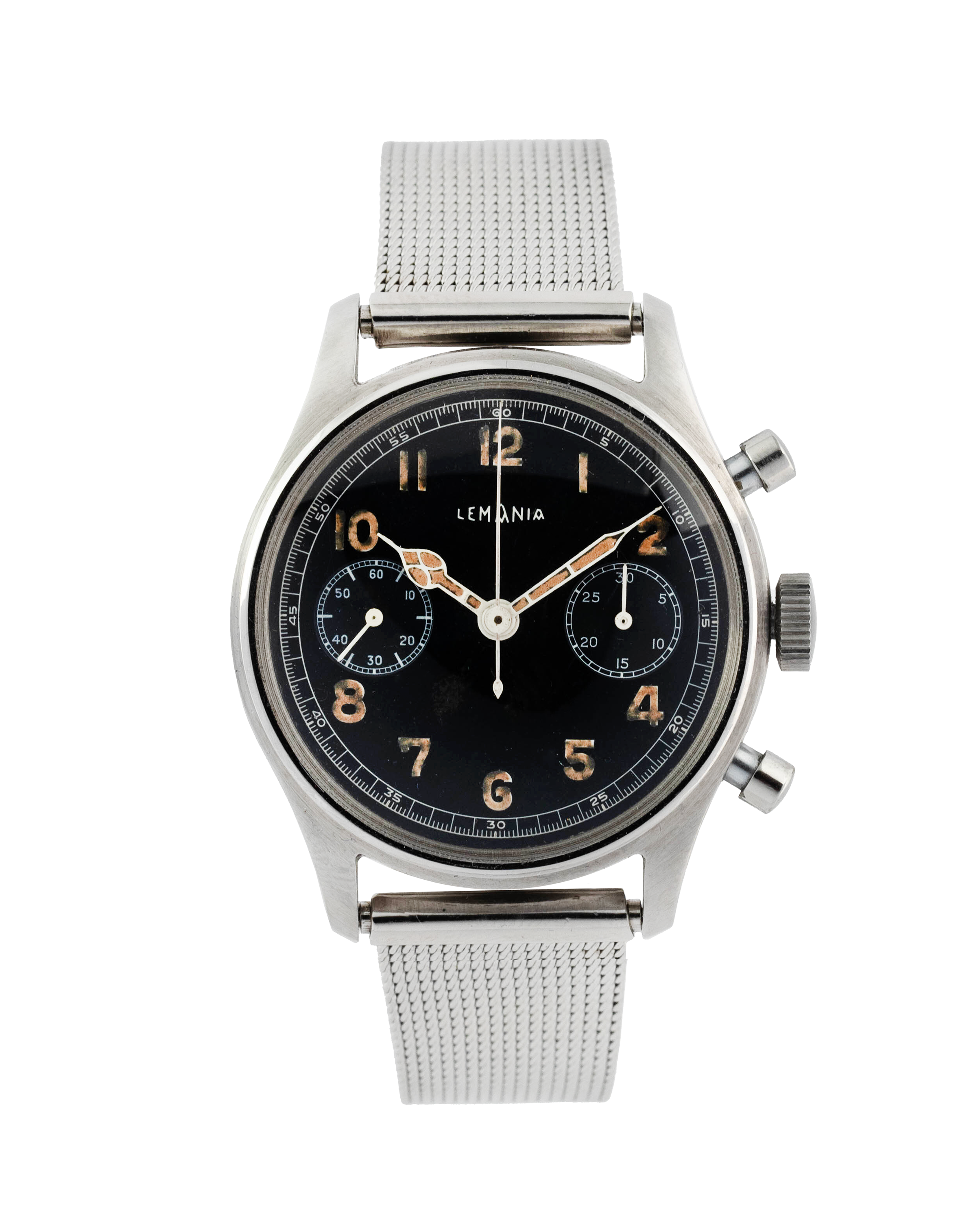 Lemania Chronograph "Big Arabic Numerals" stainless steel and black dial