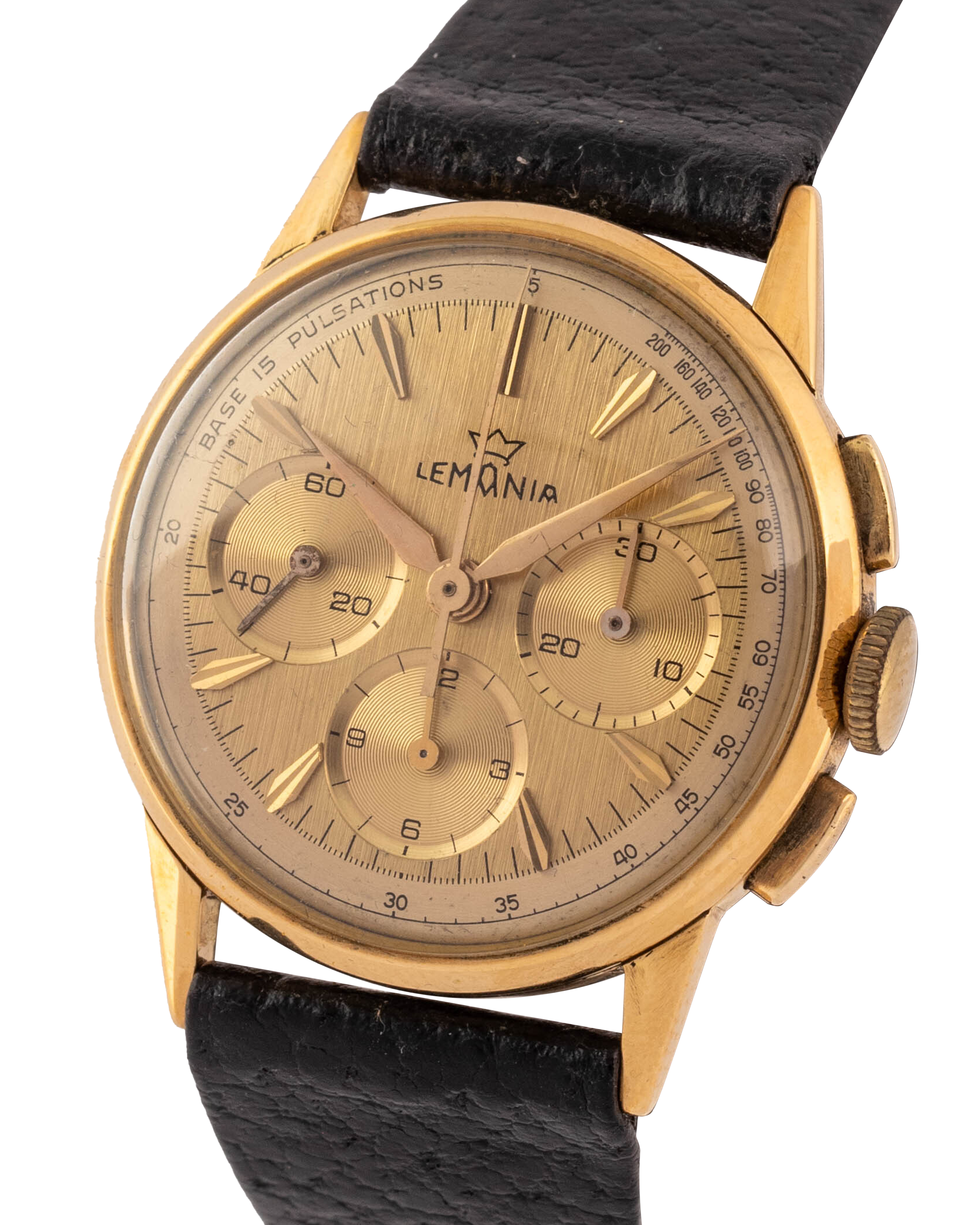 Lemania Chronograph "Champagne dial" wrist watch, in 18kt yellow gold