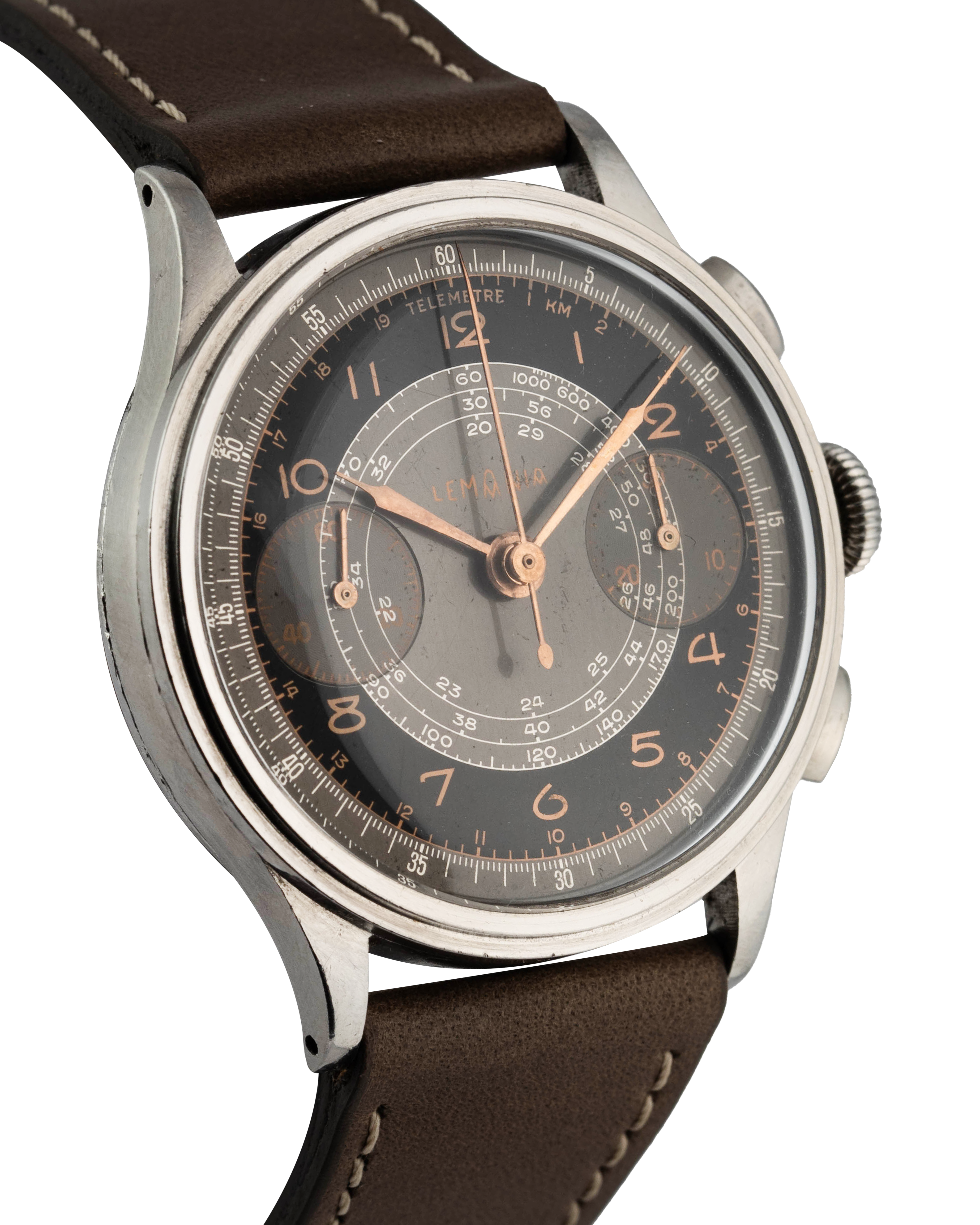 Lemania Oversize Chronograph - black and grey dial - stainless steel