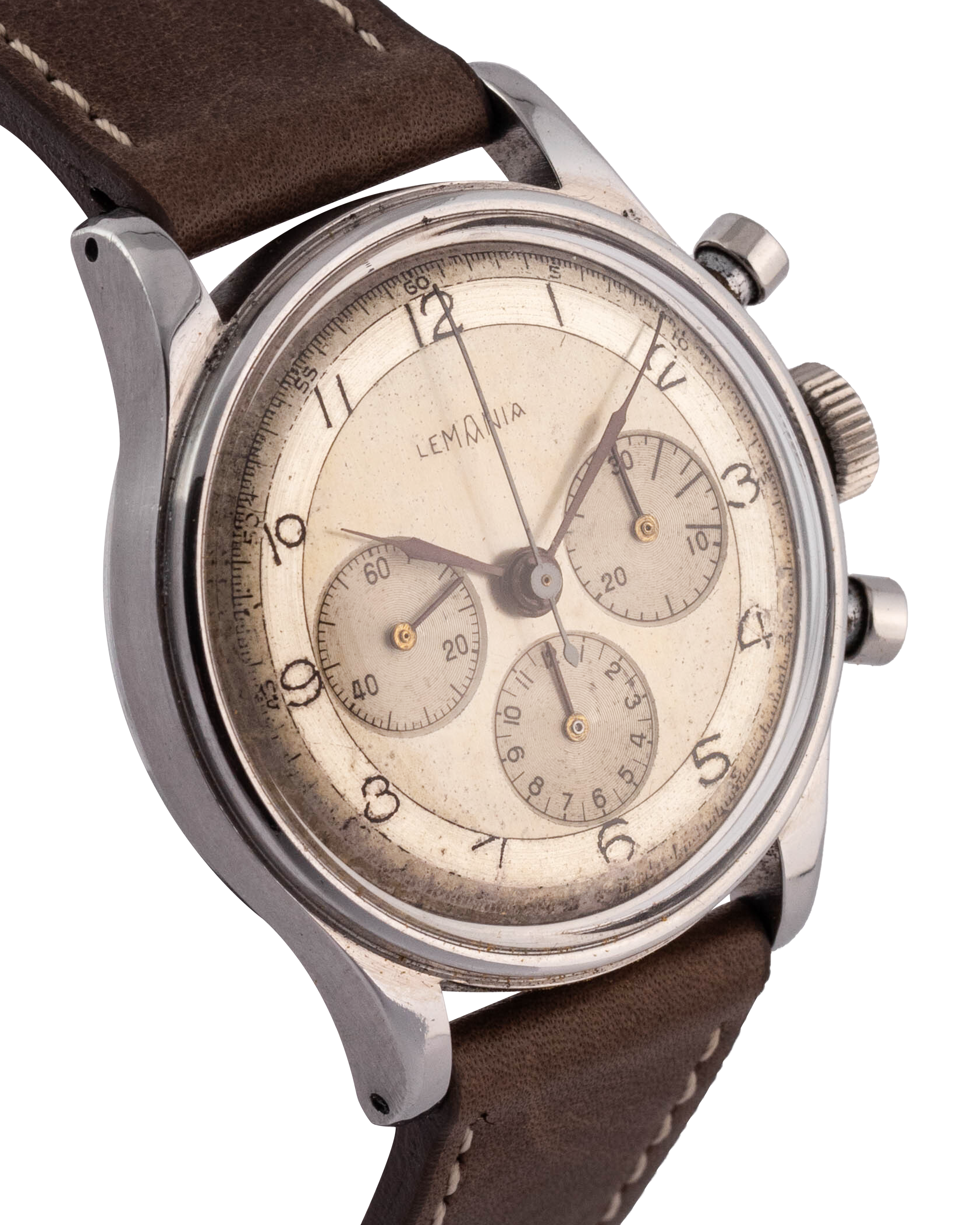 Lemania Ref. 6789 Chronograph wrist watch, two tone dial in stainless steel