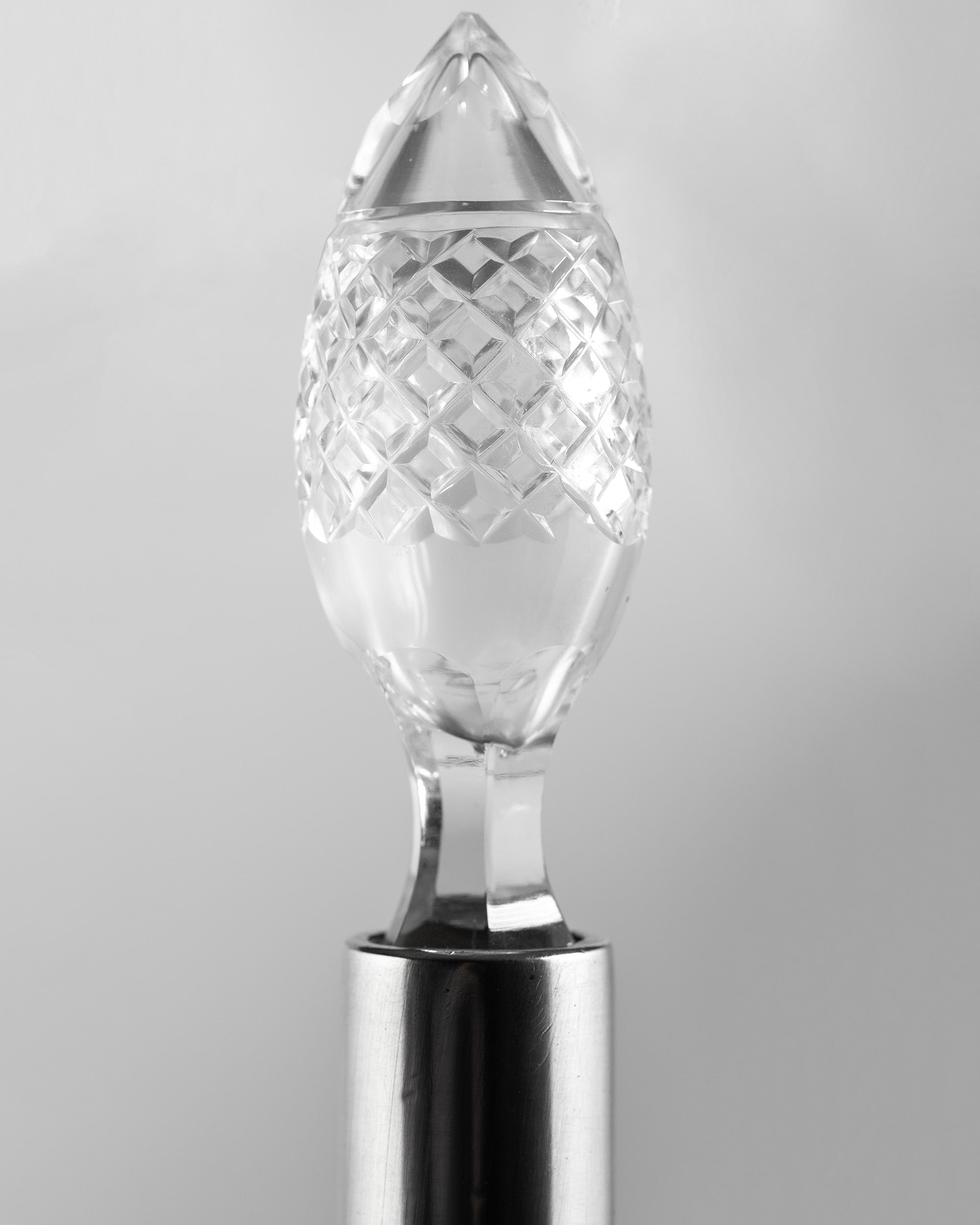 Mid-Century Crystal Liquor Decanter Bottle with silver detail