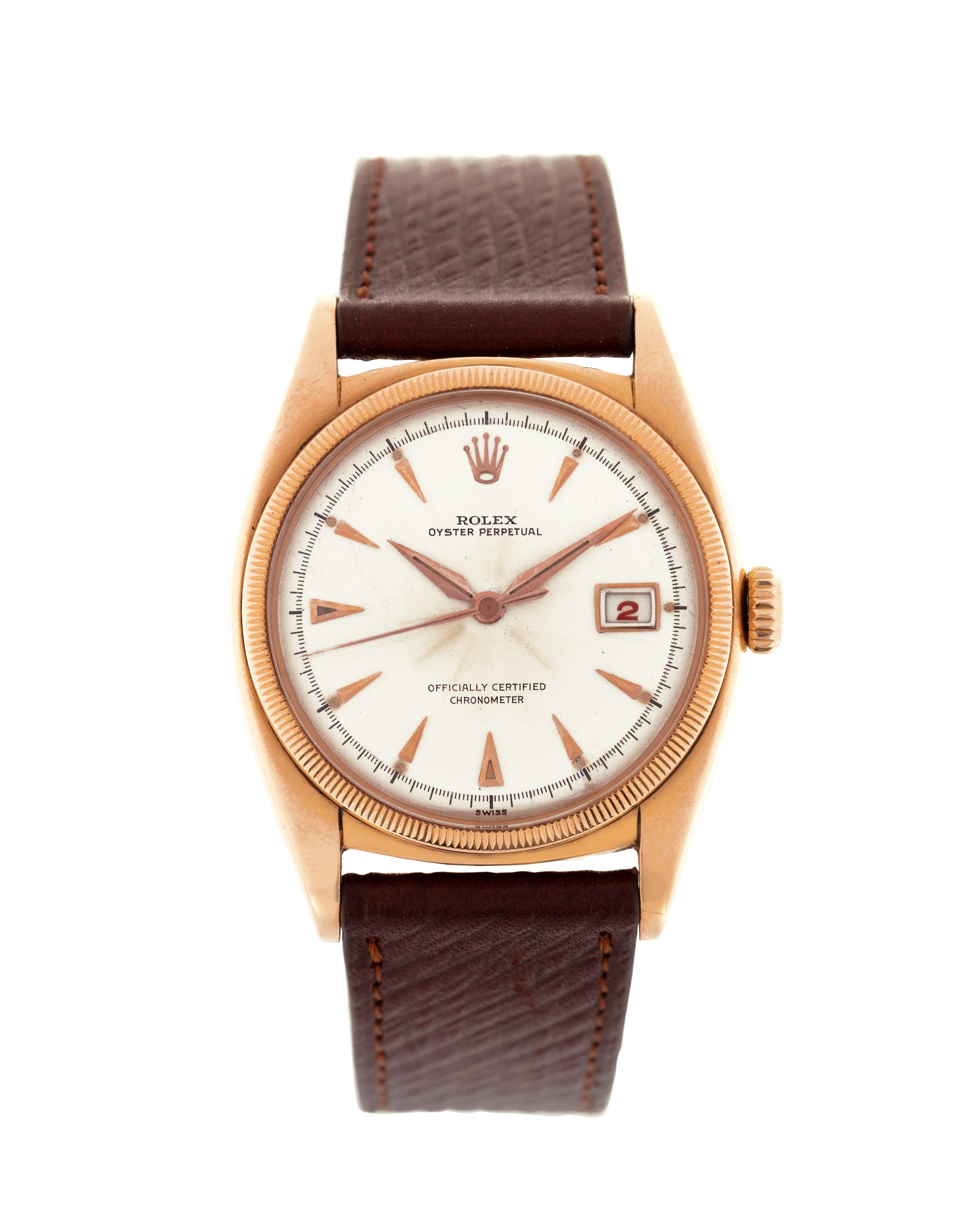 Rolex Ref. 6075 Datejust Ovettone pink gold with white dial 