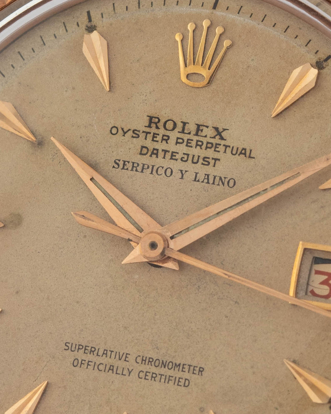 Rolex Ref. 6605 Datejust 'Ovettone' in rose gold, double signed dial "Serpico Y Liano" Caracas