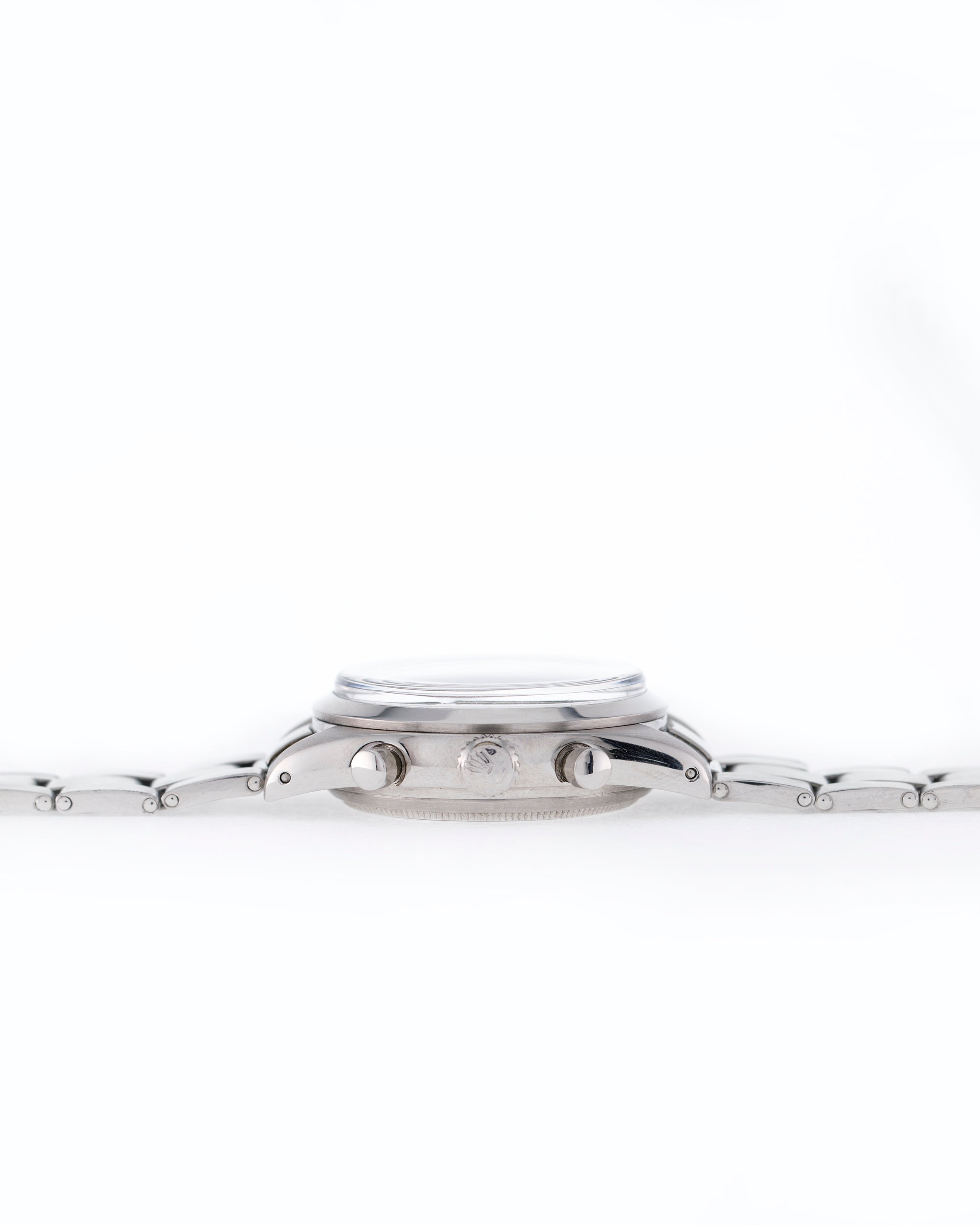 Ref. 6234 Case: water resistant 36 mm in stainless steel, screw back and crown, rounded pushers and flat bezel with Oyster Rolex bracelet.
