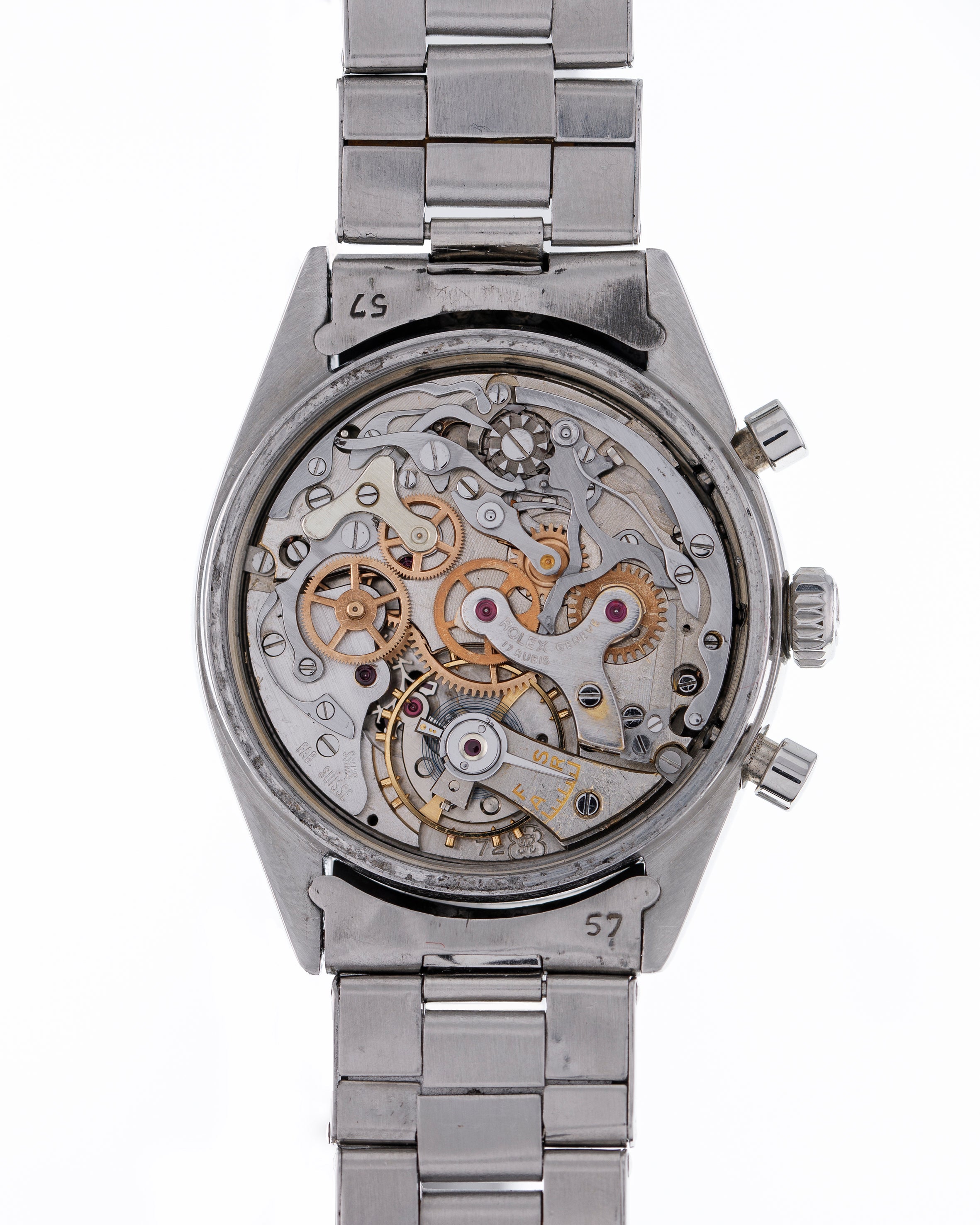 Ref. 6234 Case: water resistant 36 mm in stainless steel, screw back and crown, rounded pushers and flat bezel with Oyster Rolex bracelet.