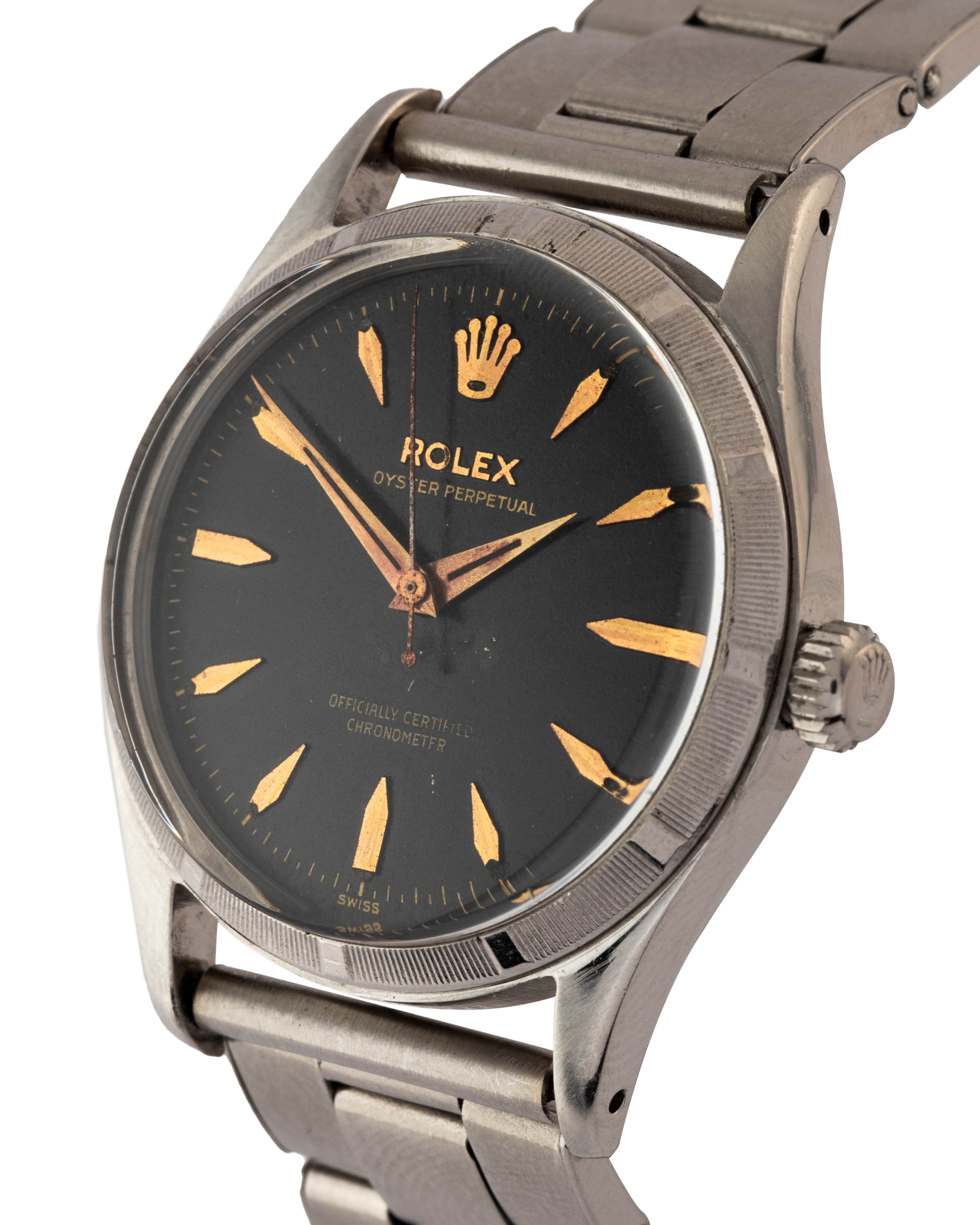 Rolex Ref. 6532 Oyster Perpetual balck dial, rose gold indexes with stainless steel bracelet