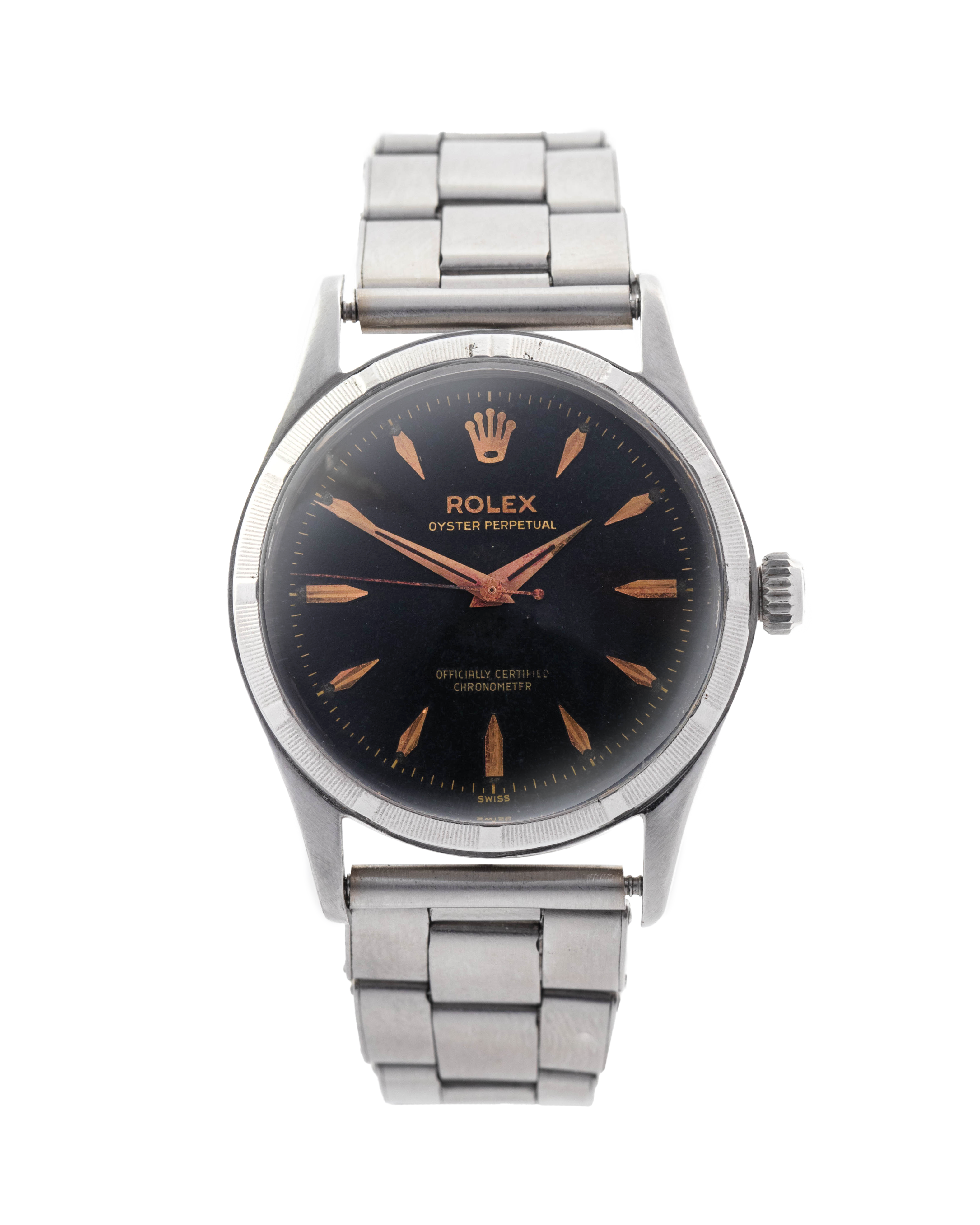 Rolex Ref. 6532 Oyster Perpetual balck dial, rose gold indexes with stainless steel bracelet