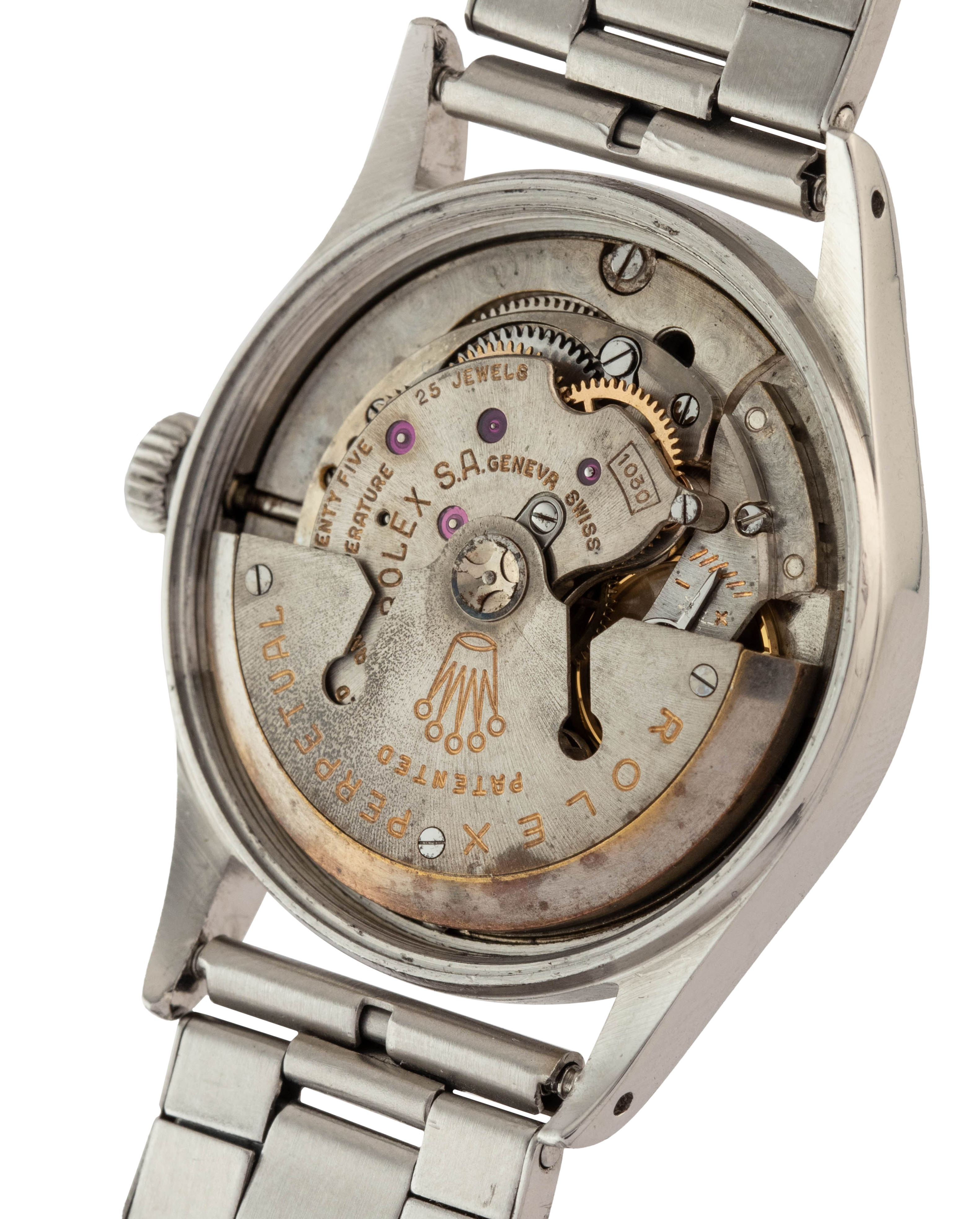Rolex Ref. 6532 Oyster Perpetual balck dial, rose gold indexes with stainless steel bracelet movement