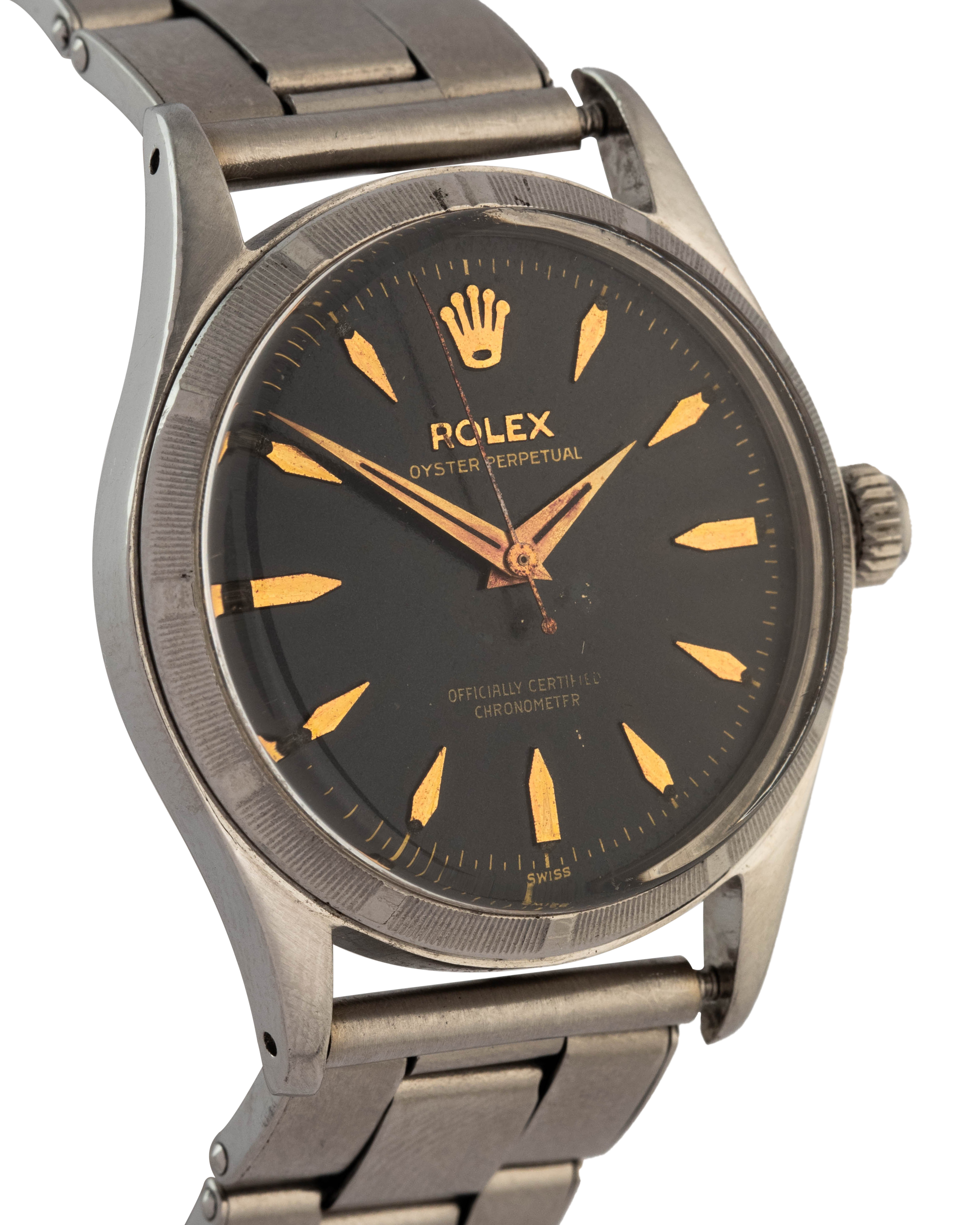 Rolex Ref. 6532 Oyster Perpetual balck dial, rose gold indexes with stainless steel bracelet
