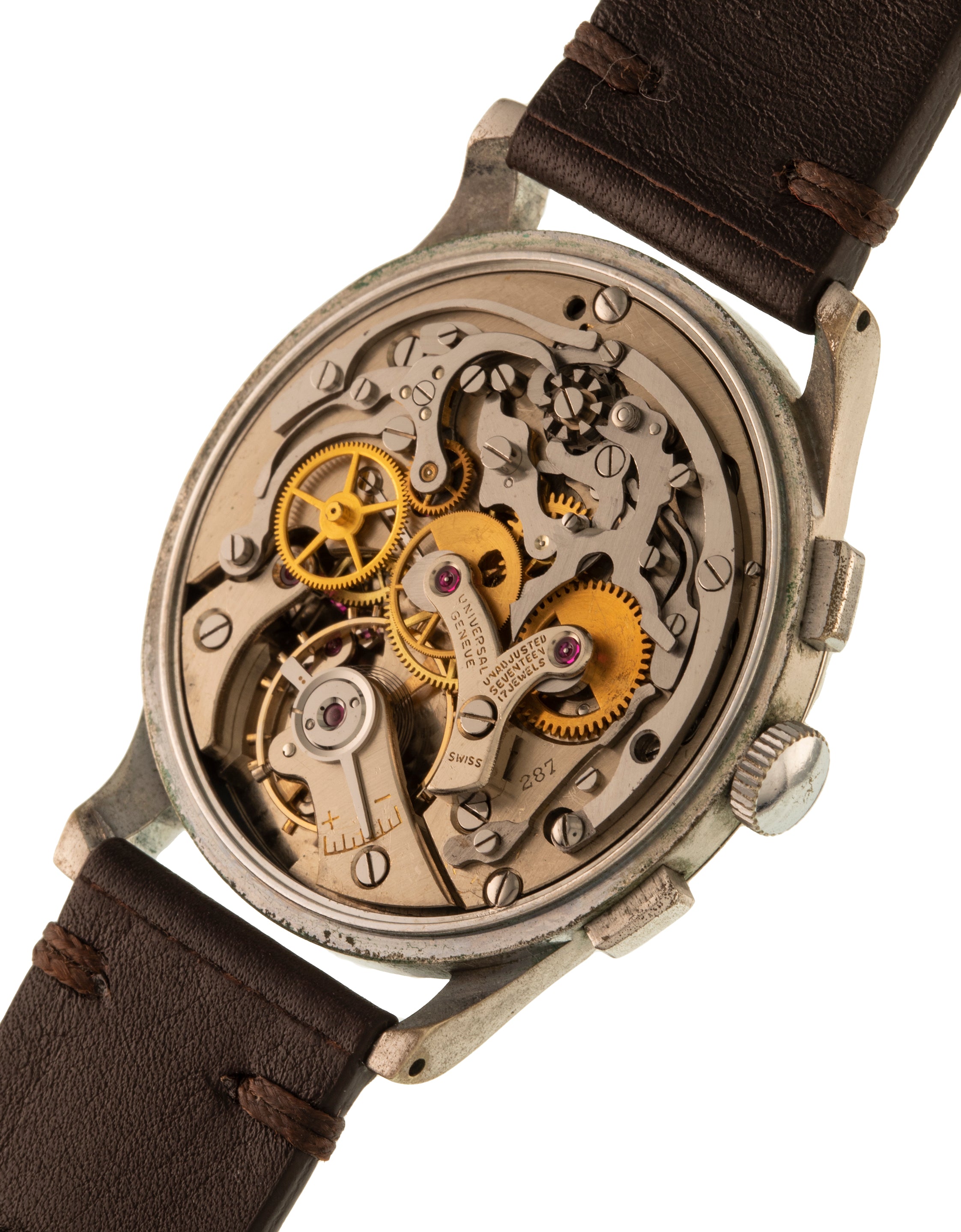Universal Genève Ref. 32416 Uni-Compax Oversize in stainless steel with white dial and gold indexes - movement