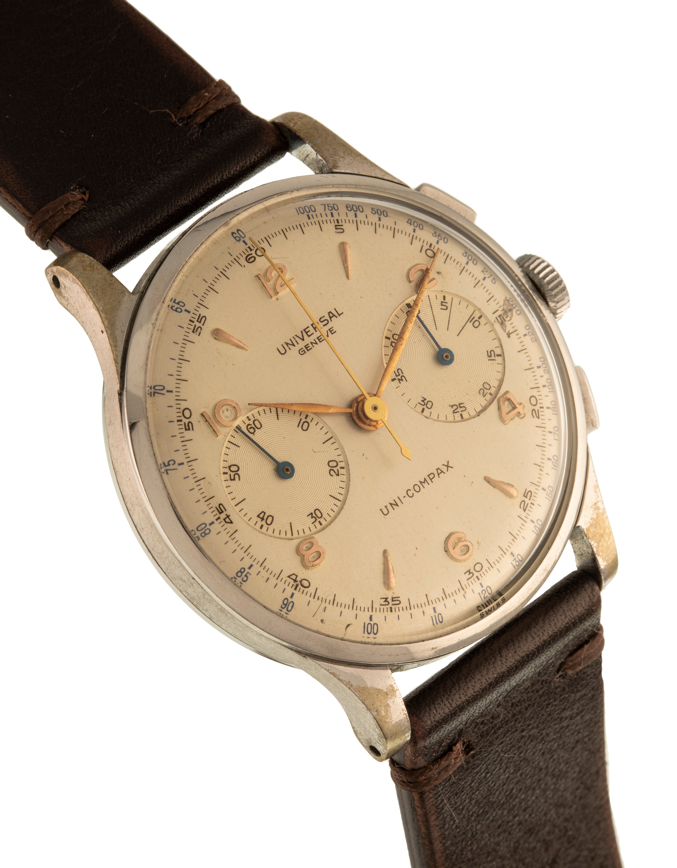Universal Genève Ref. 32416 Uni-Compax Oversize in stainless steel with white dial and gold indexes