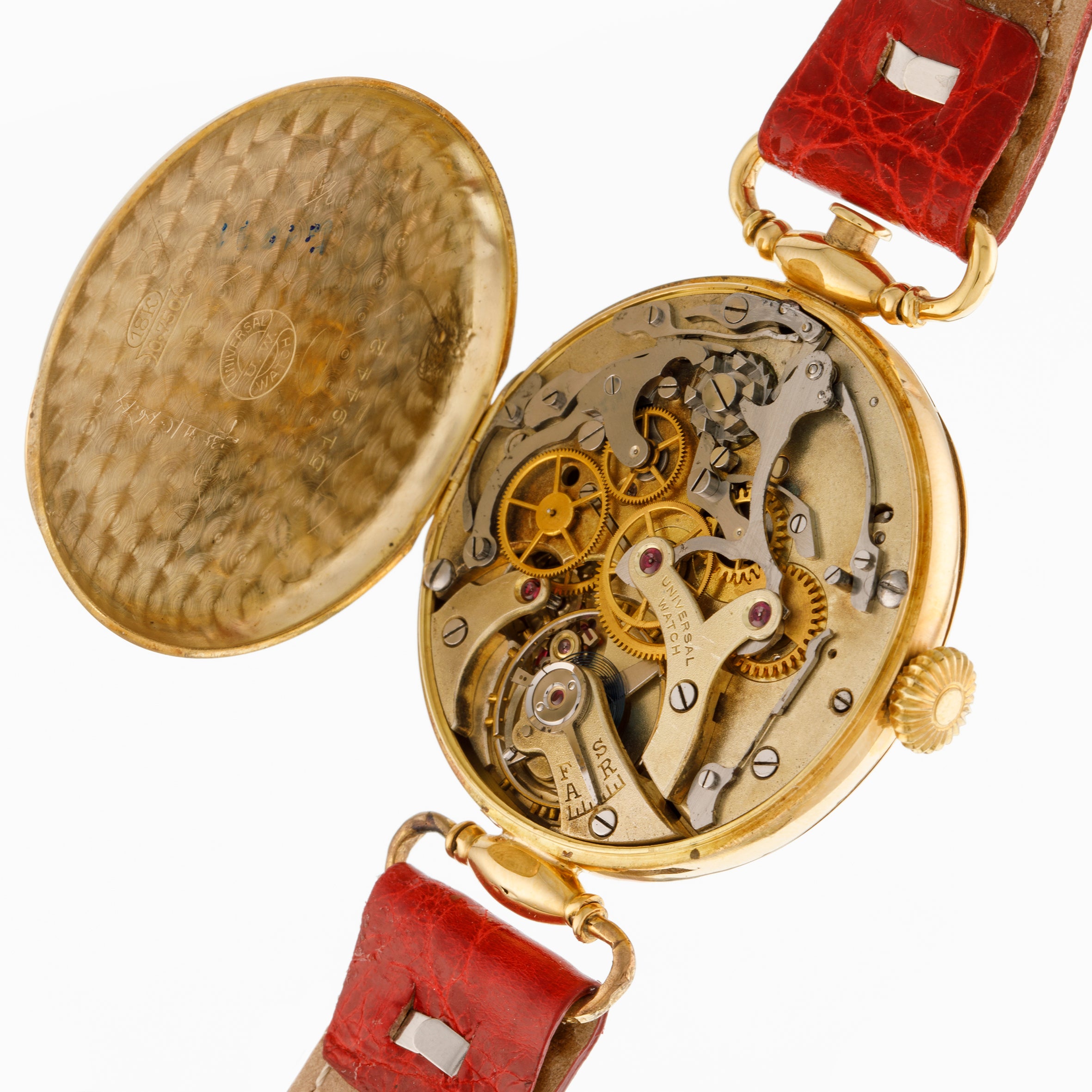 Universal Watch oversize enamel dial in yellow gold - movement
