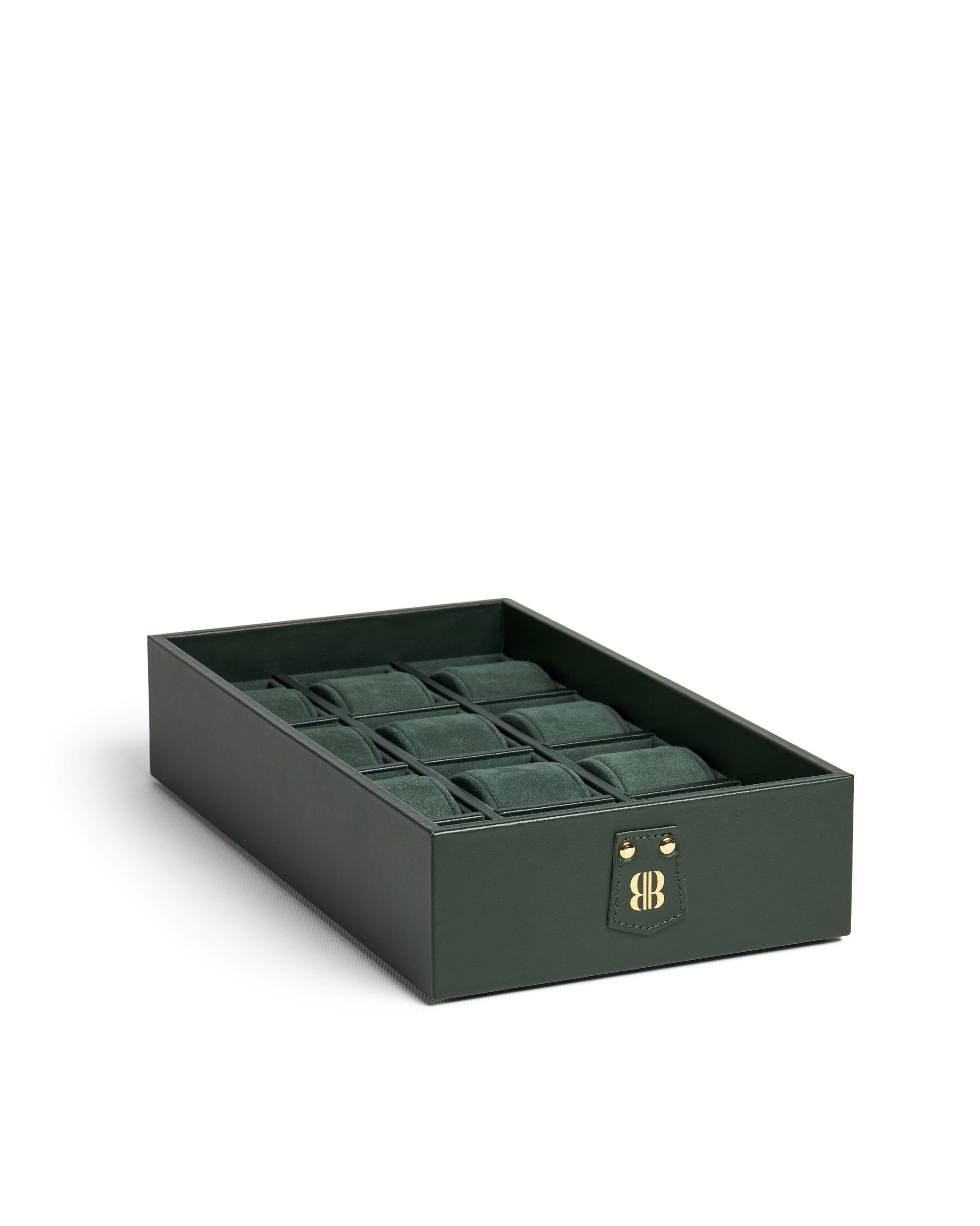 Bernardini Milano Watch Holder with 12 watches capacity- green leather and green alcantara