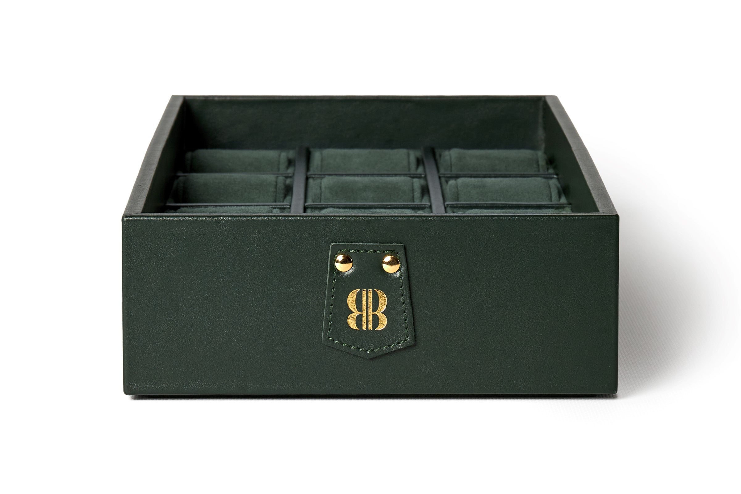 Bernardini Milano Watch Holder with 12 watches capacity- green leather and green alcantara