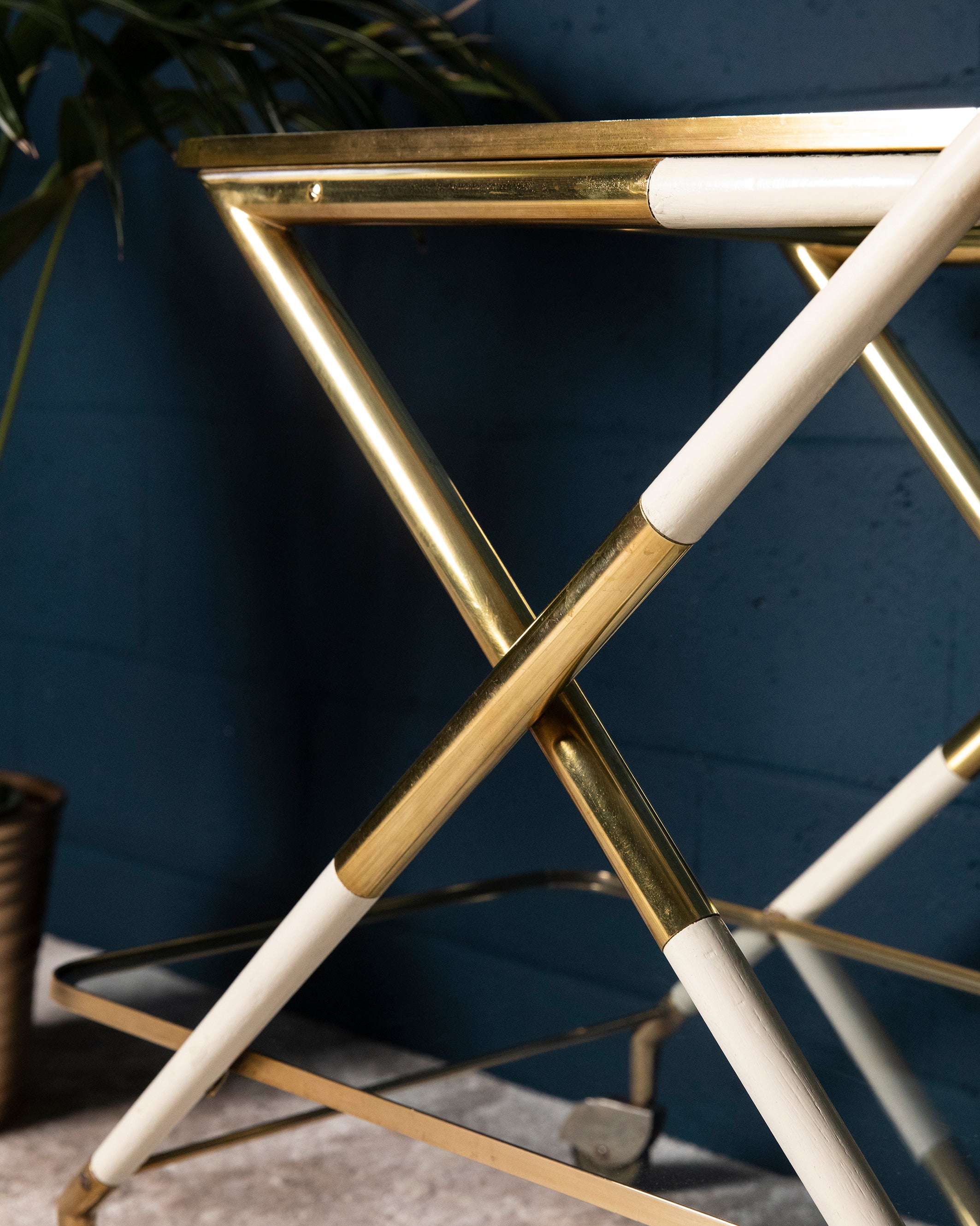 Carrello rettangolare in ottone e legno disegnato da Cesare Lacca - 1960 - Brass and wood rectangular bar cart designed by Cesare Lacca