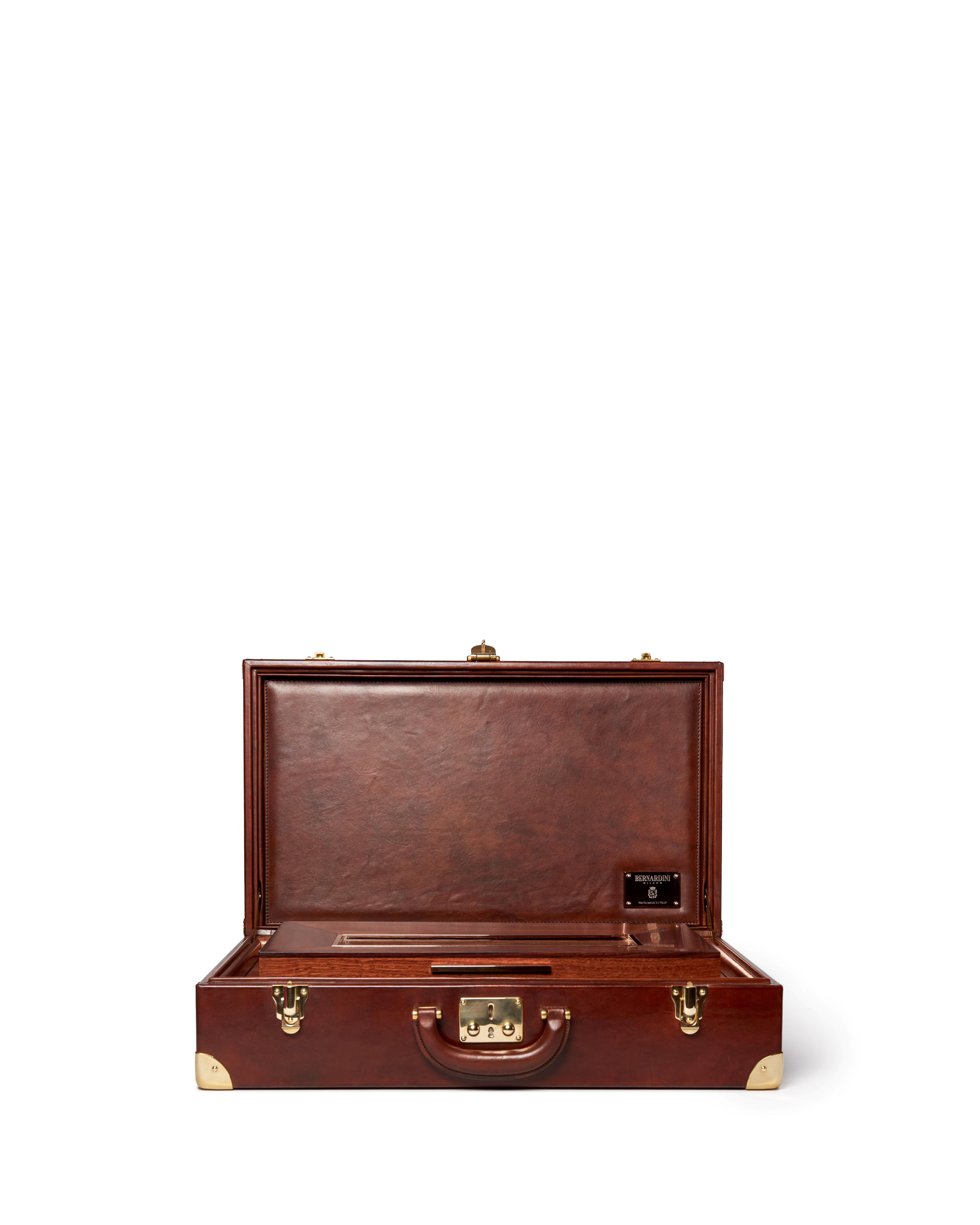 Bernardini Humidor Briefcase - Brown leather and Mahogany