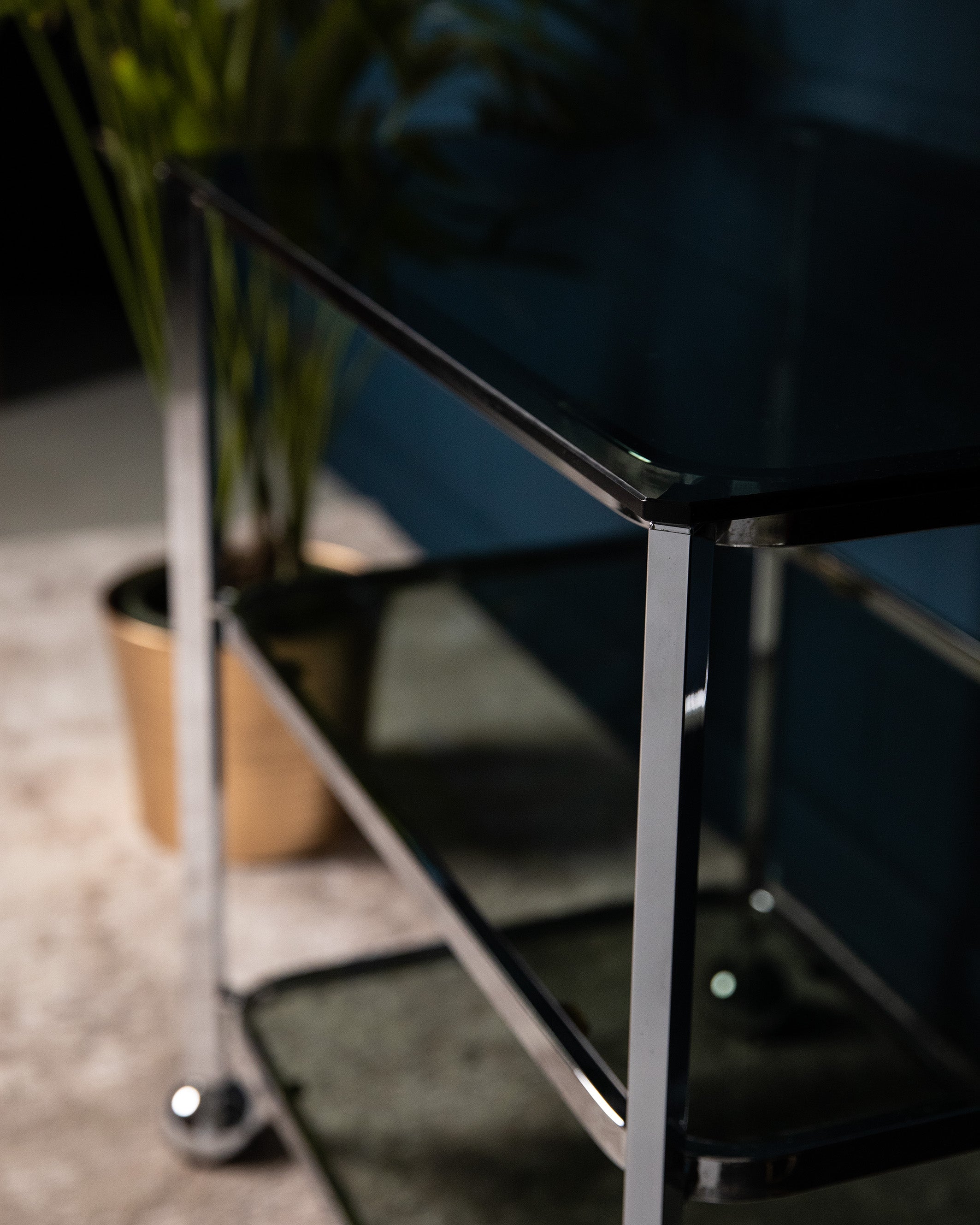 Layered glass bar cart