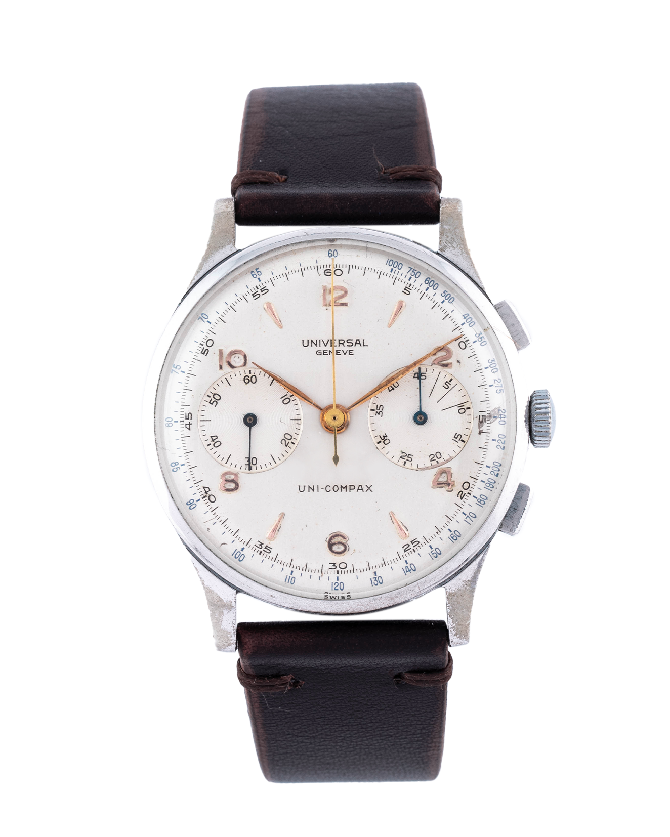 Universal Genève Ref. 32416 Uni-Compax Oversize in stainless steel with white dial and gold indexes