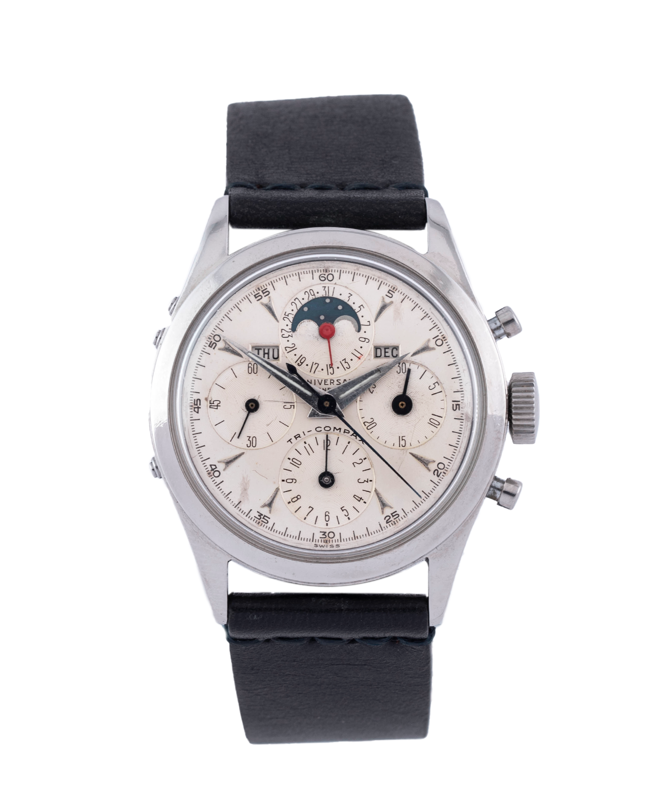 Universal Genève Ref. 22297 Tri Compax Rounded Pushers "spillino" in stainless steel woth white dial 