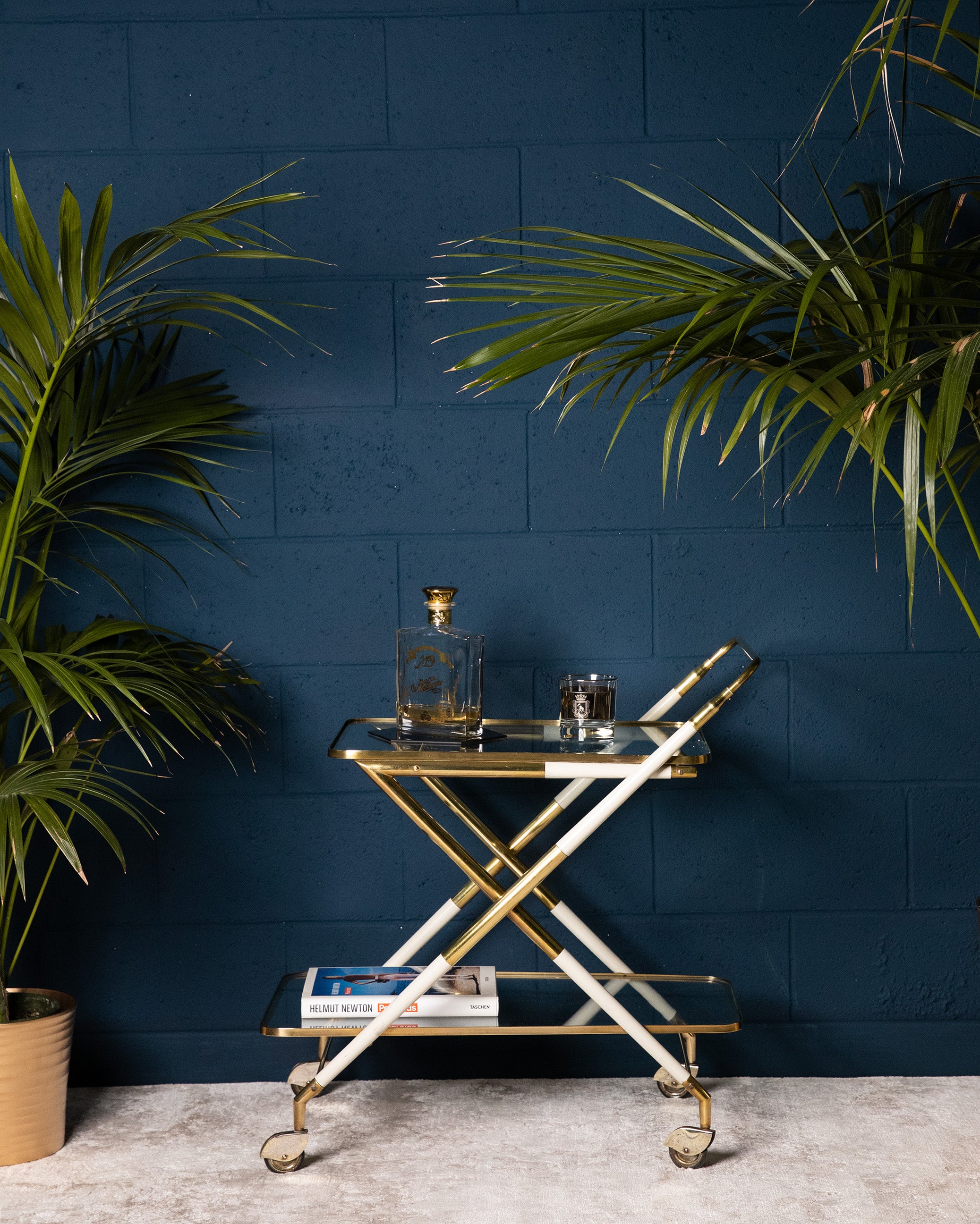 Carrello rettangolare in ottone e legno disegnato da Cesare Lacca - 1960 - Brass and wood rectangular bar cart designed by Cesare Lacca