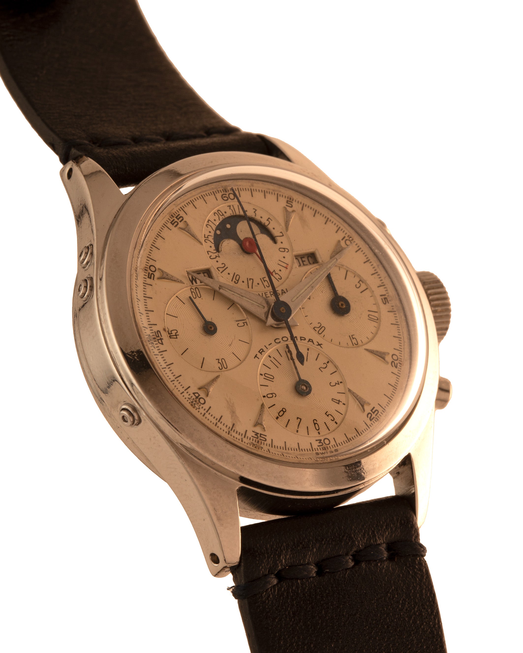 Universal Genève Ref. 22297 Tri Compax Rounded Pushers "spillino" in stainless steel woth white dial
