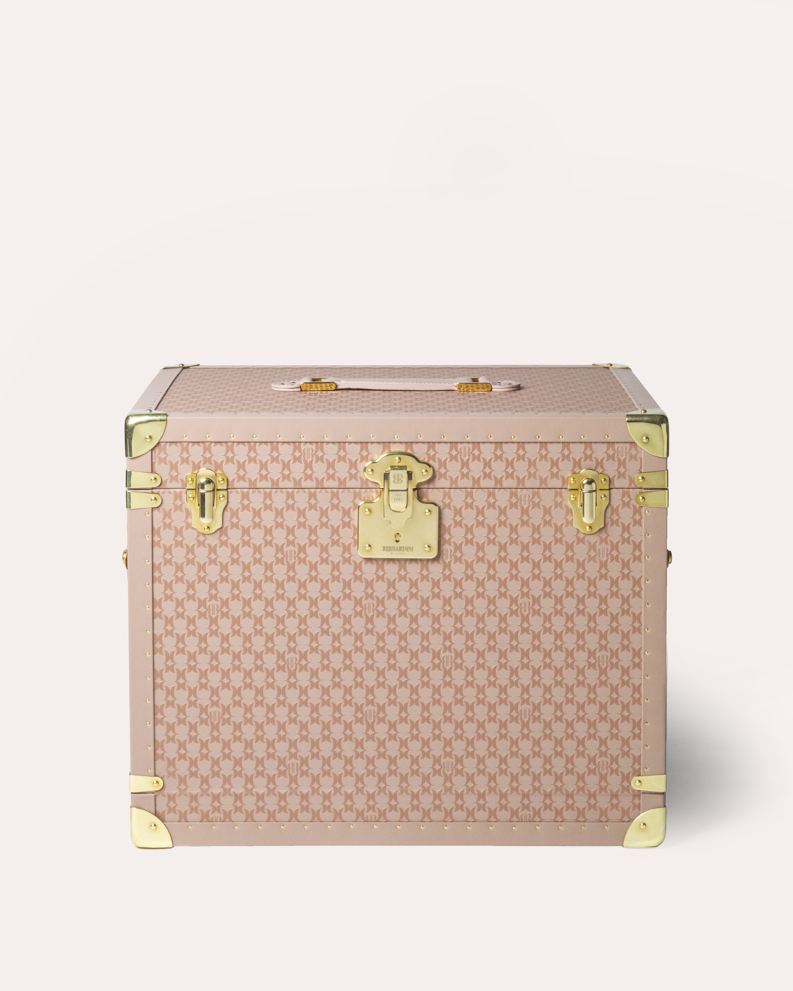 Bernardini Milano Champagne trunk - pink leather and alcantara - with 6 flutes and ice bucket
