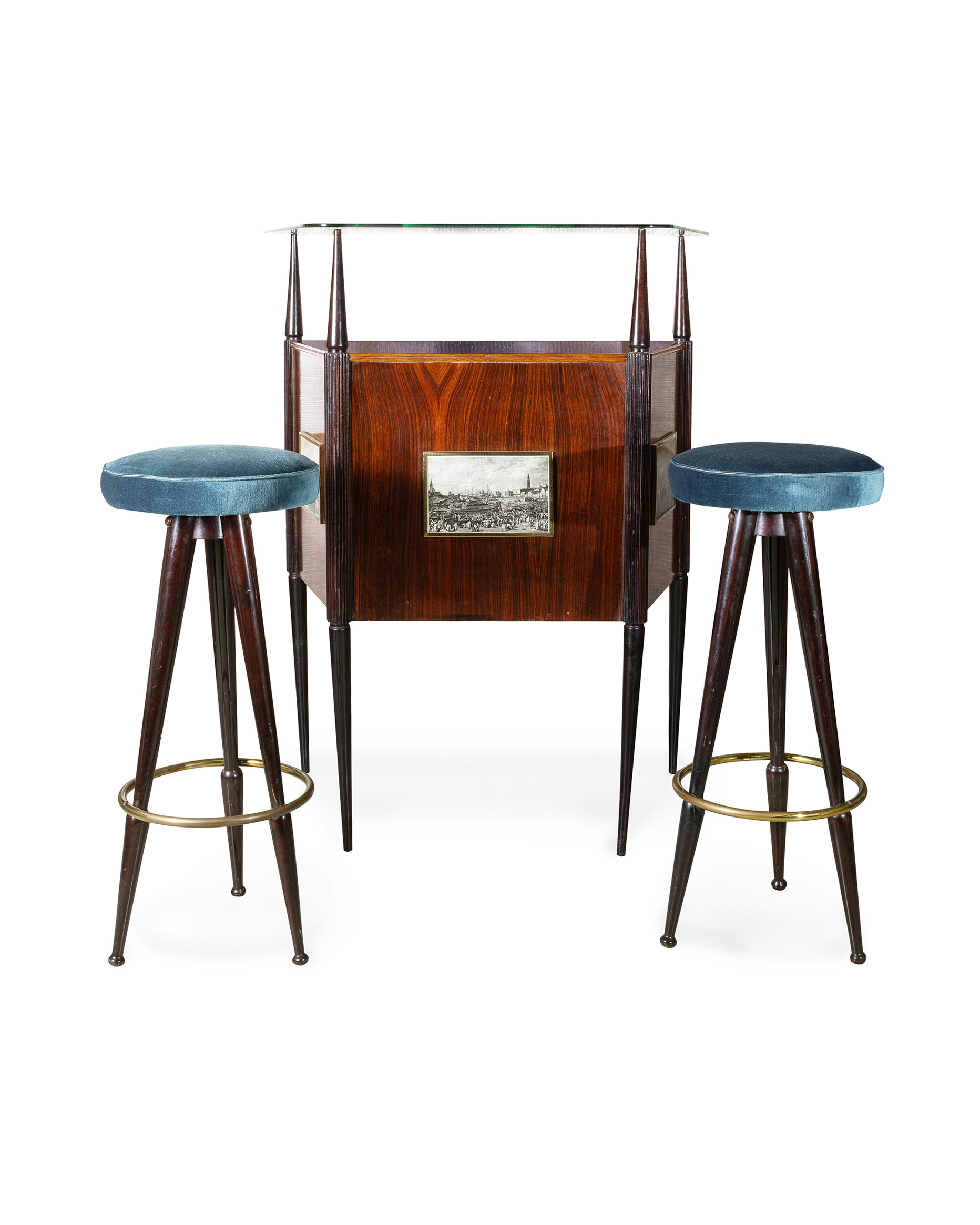 Bar cabinet with two stools attributed to Gio Ponti - 1950s