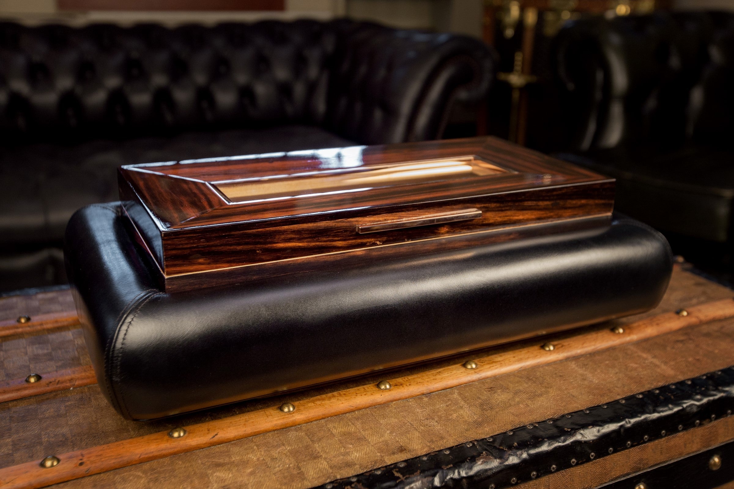 Bernardini Humidor Deco - Black leather and Ebony - N° 05/30