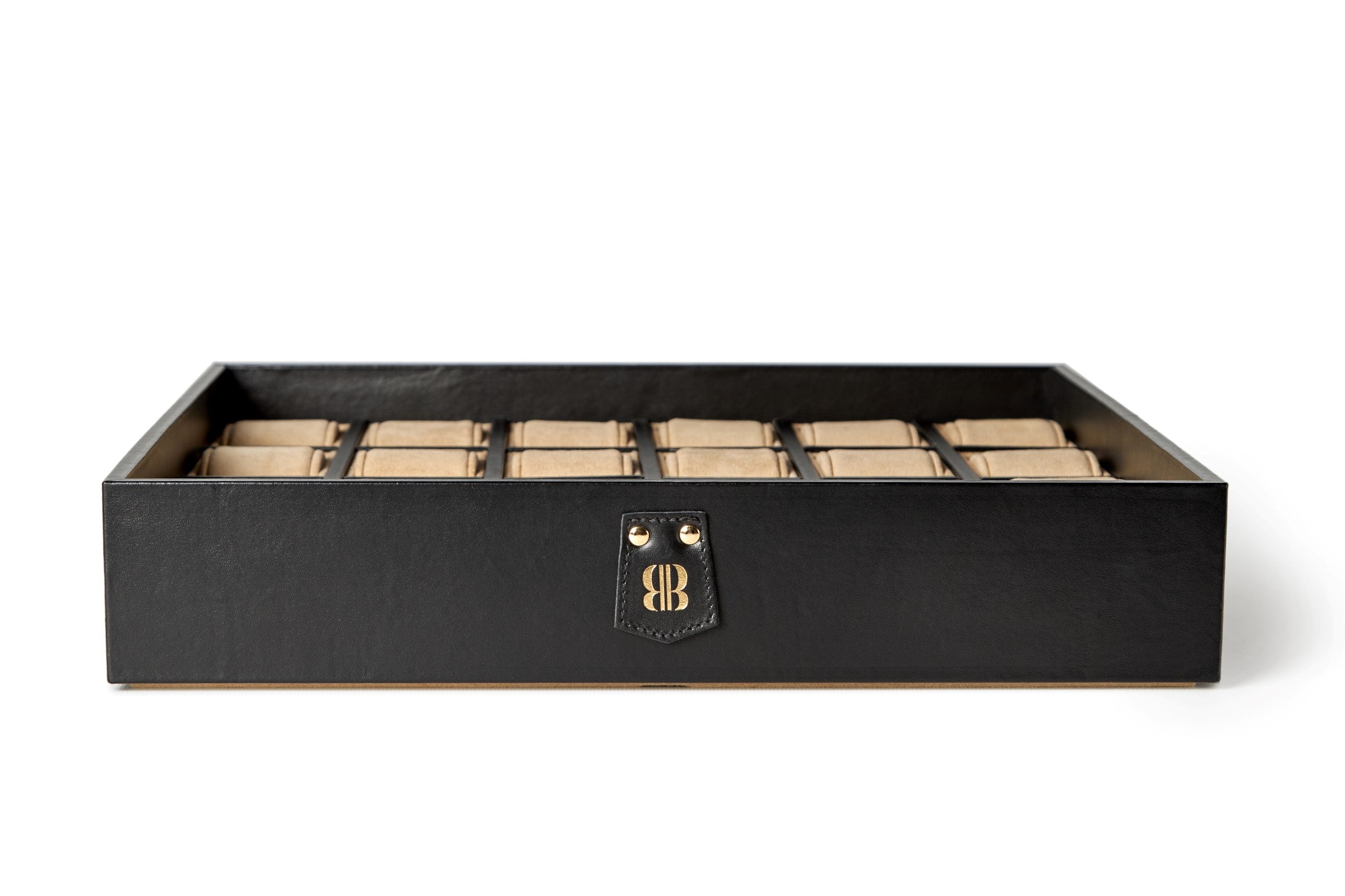 Bernardini Milano Watch Holder with 24 watches capacity- black leather and sand alcantara