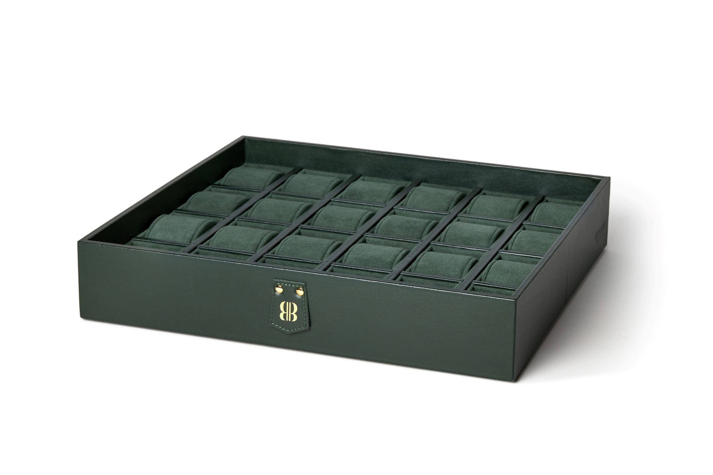 Bernardini Milano Watch Holder with 24 watches capacity- green leather and green alcantara