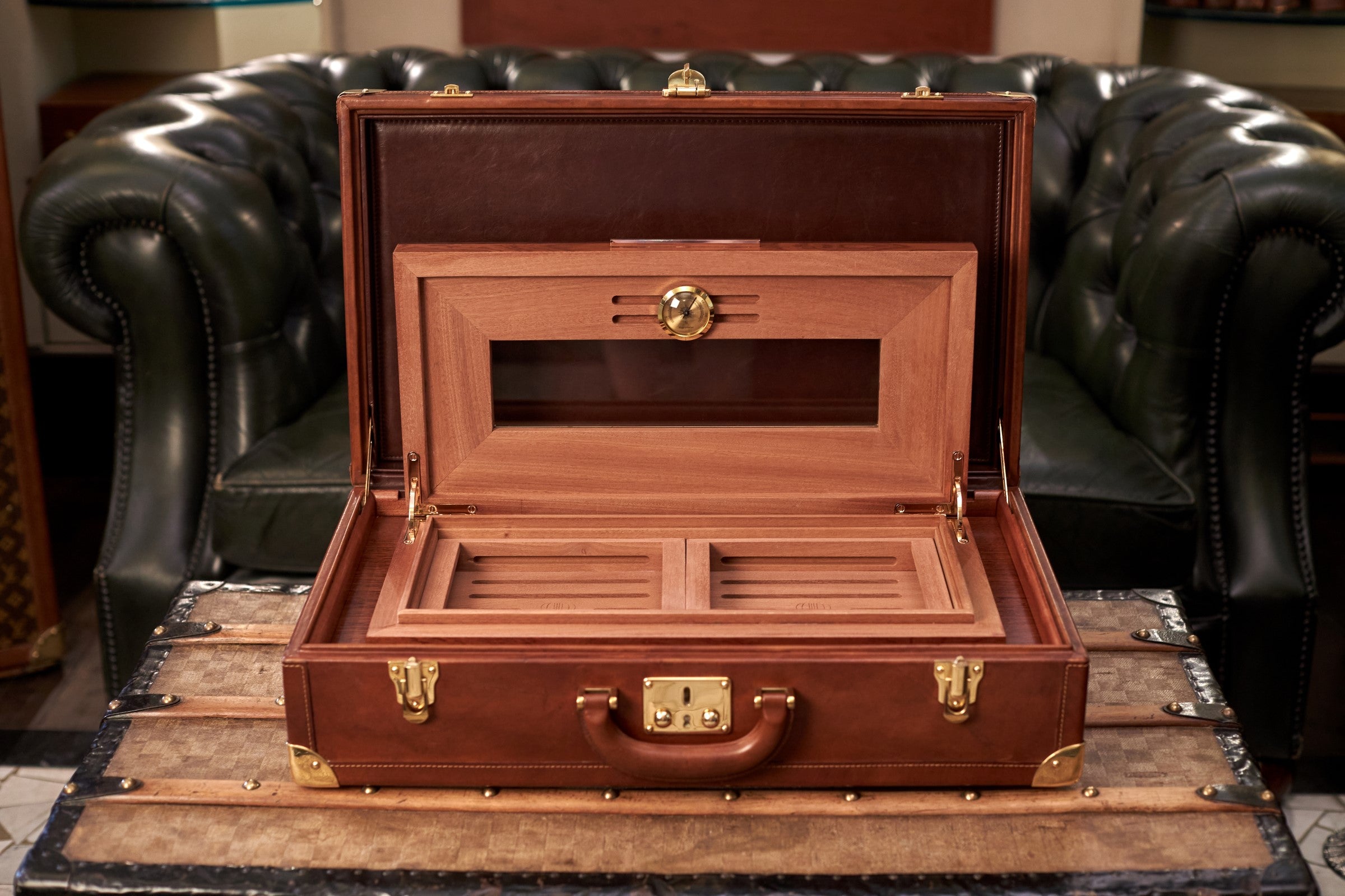 Bernardini Humidor Briefcase - Brown leather and Mahogany - N° 01/30