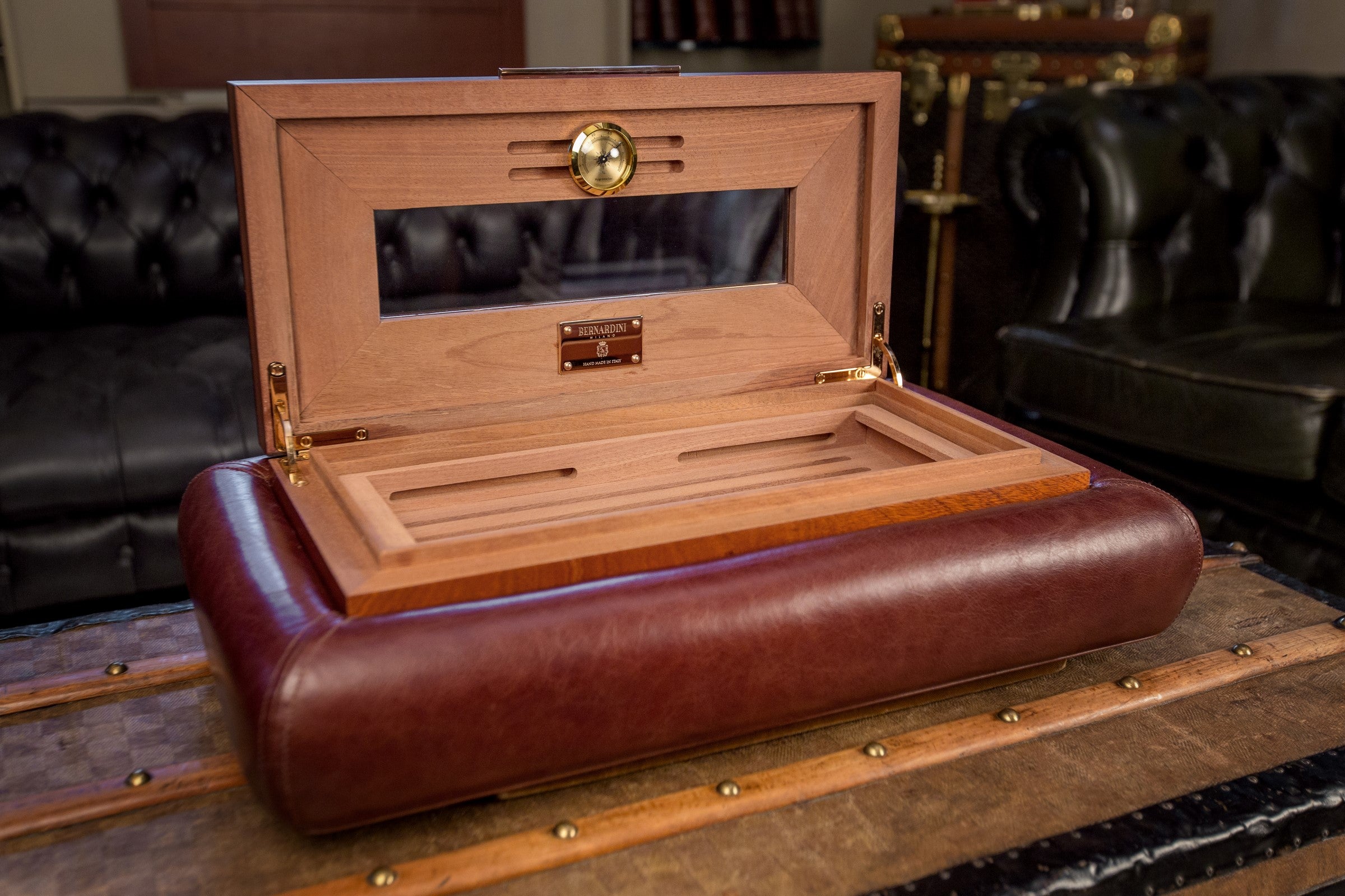 Bernardini Humidor Deco - Brown leather and Mahogany - N° 03/30