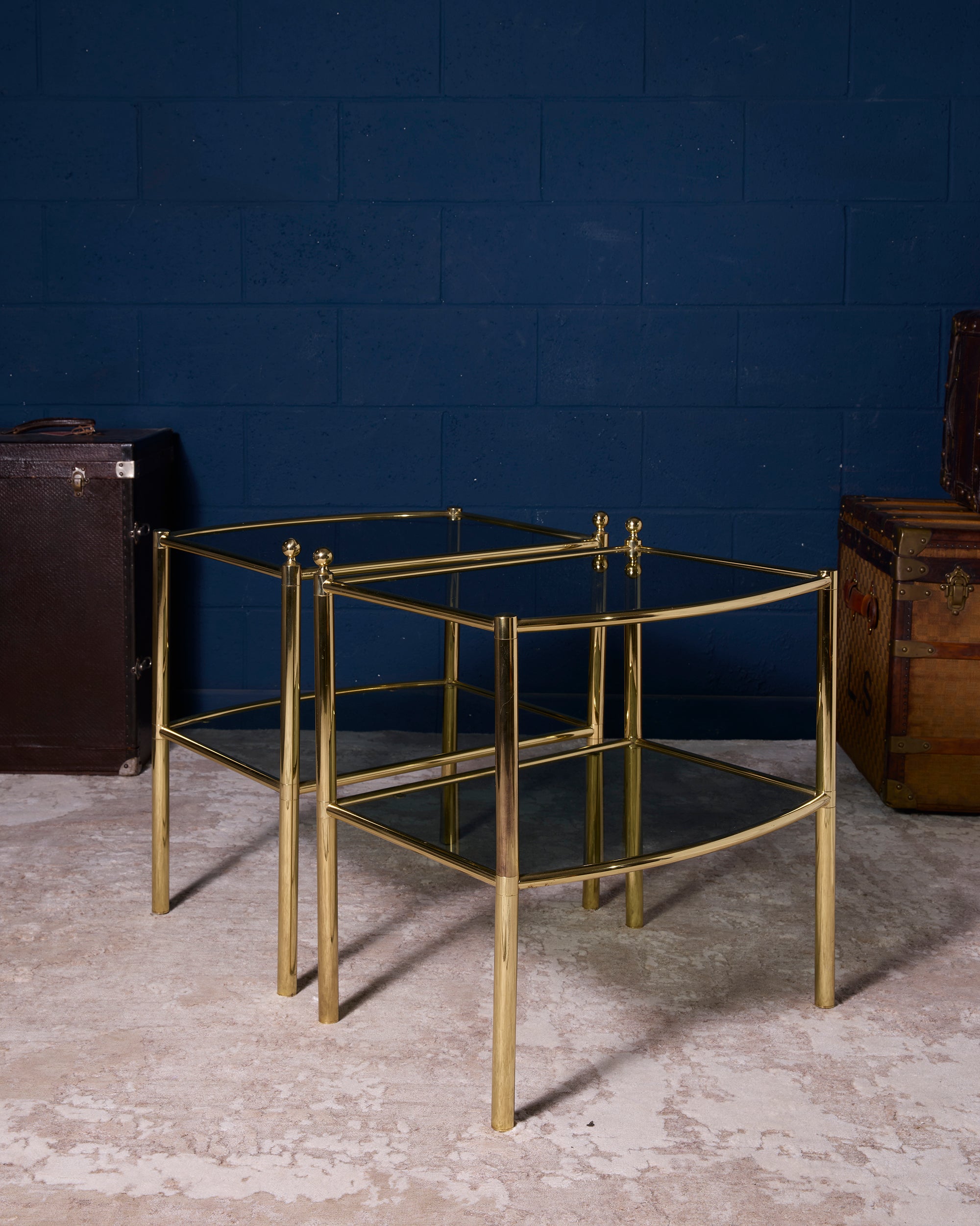 Pair of brass and glass side tables from 1980