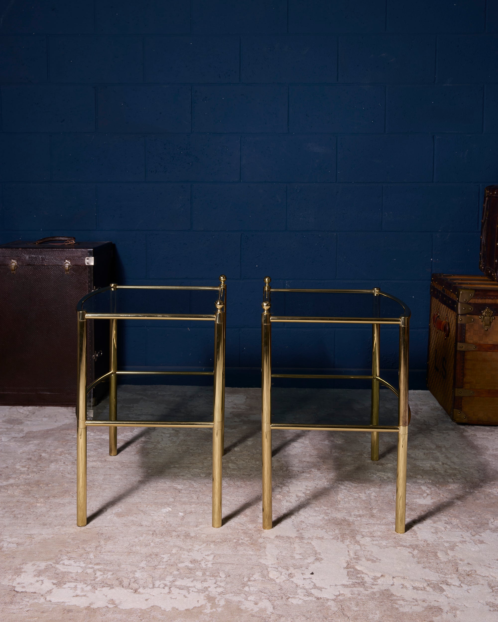 Pair of brass and glass side tables from 1980